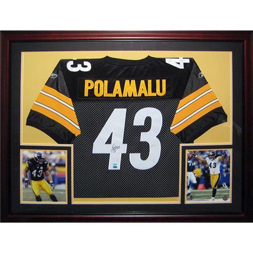 Troy Polamalu Autographed Pittsburgh (Black #43) Deluxe Framed Jersey - JSA