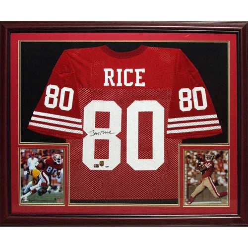 Jerry Rice Autographed San Francisco 49ers (Red #80) Deluxe Framed Jersey - PSADNA