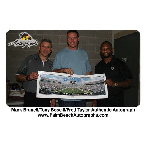 Tony Boselli, Mark Brunell Jimmy Smith And Fred Taylor Autographed Jacksonville Jaguars Deluxe Framed Panoramic Photo