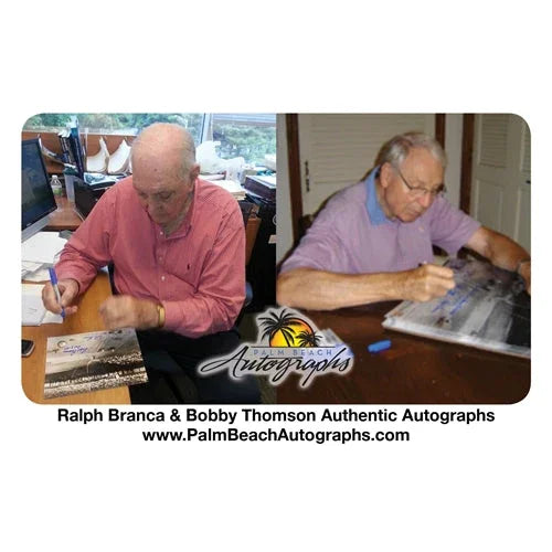 Ralph Branca And Bobby Thomson Dual Autographed "Shot" (Horizontal Dotted Line) Deluxe Framed 8x10 Photo
