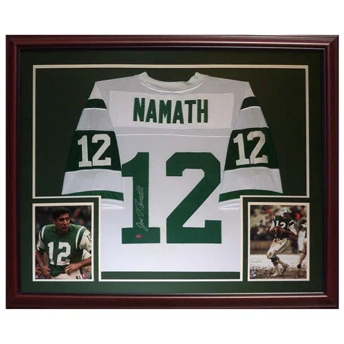 Joe Namath Autographed New York Jets (White #12) Deluxe Framed Jersey - JSA