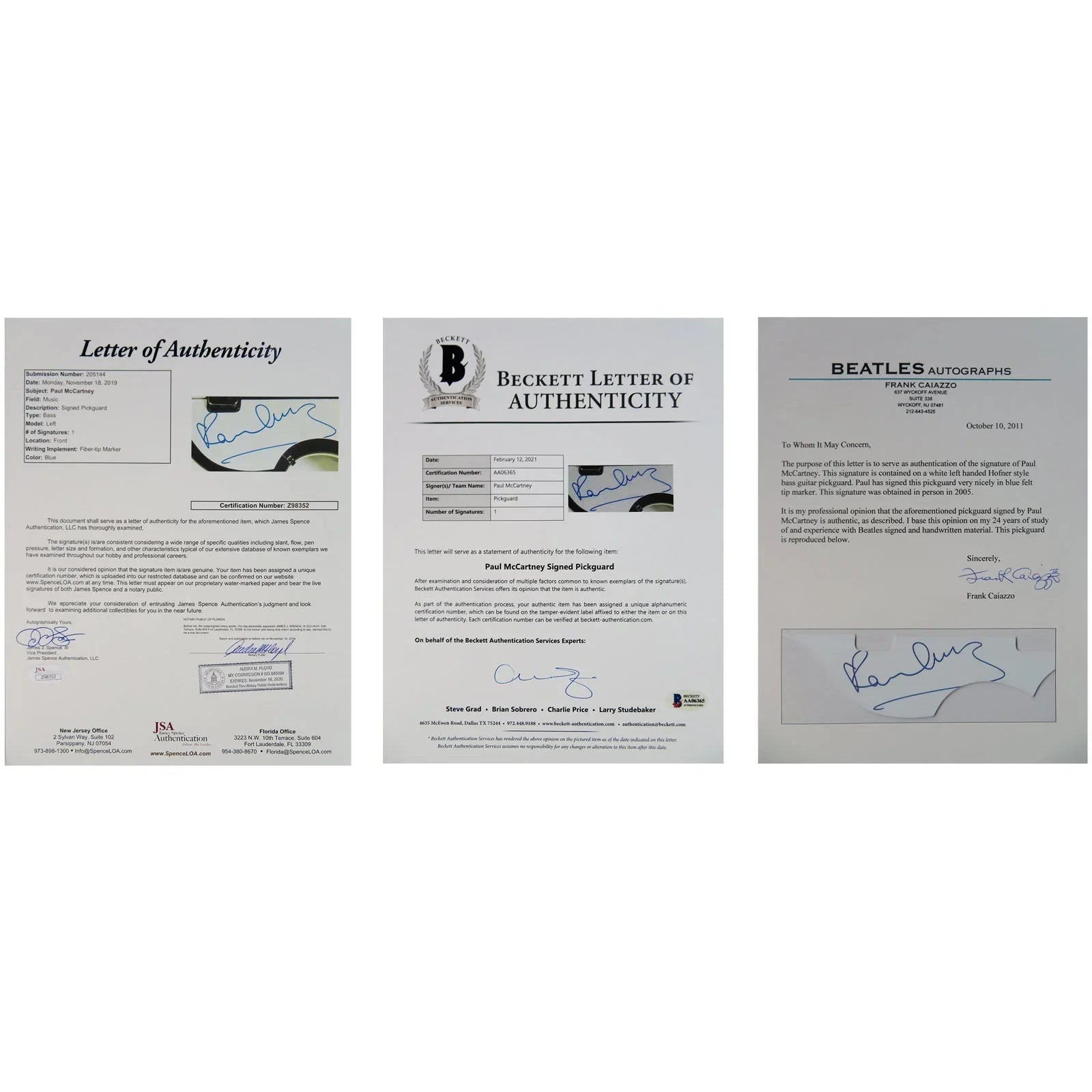 Paul McCartney Autographed Hoffner Left Handed Bass Guitar - JSA , BAS , Caiazzo