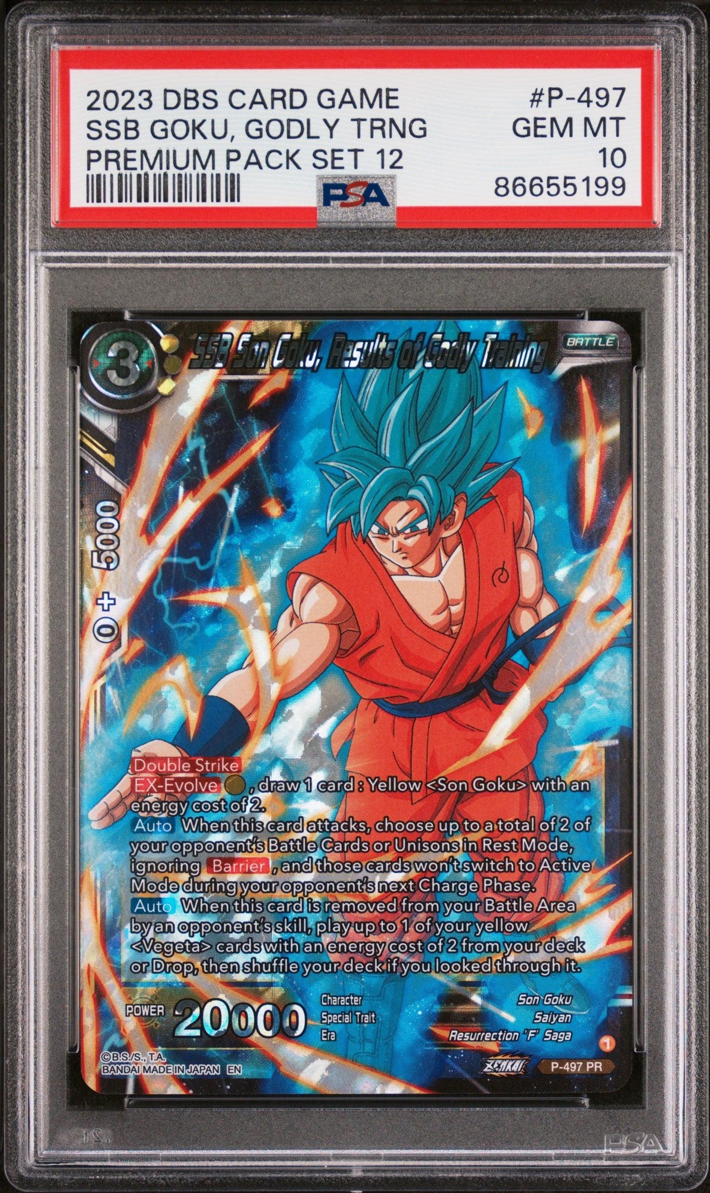 2023 DRAGON BALL SUPER 1 WILD RESURGENCE 12 SSB GOKU, GODLY TRNG #P-497 - PSA 10