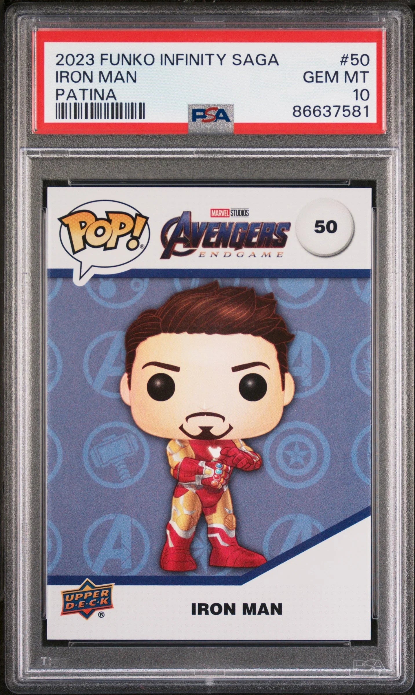 2023 UPPER DECK FUNKO POP MARVEL IRON MAN PATINA #50 PSA 10