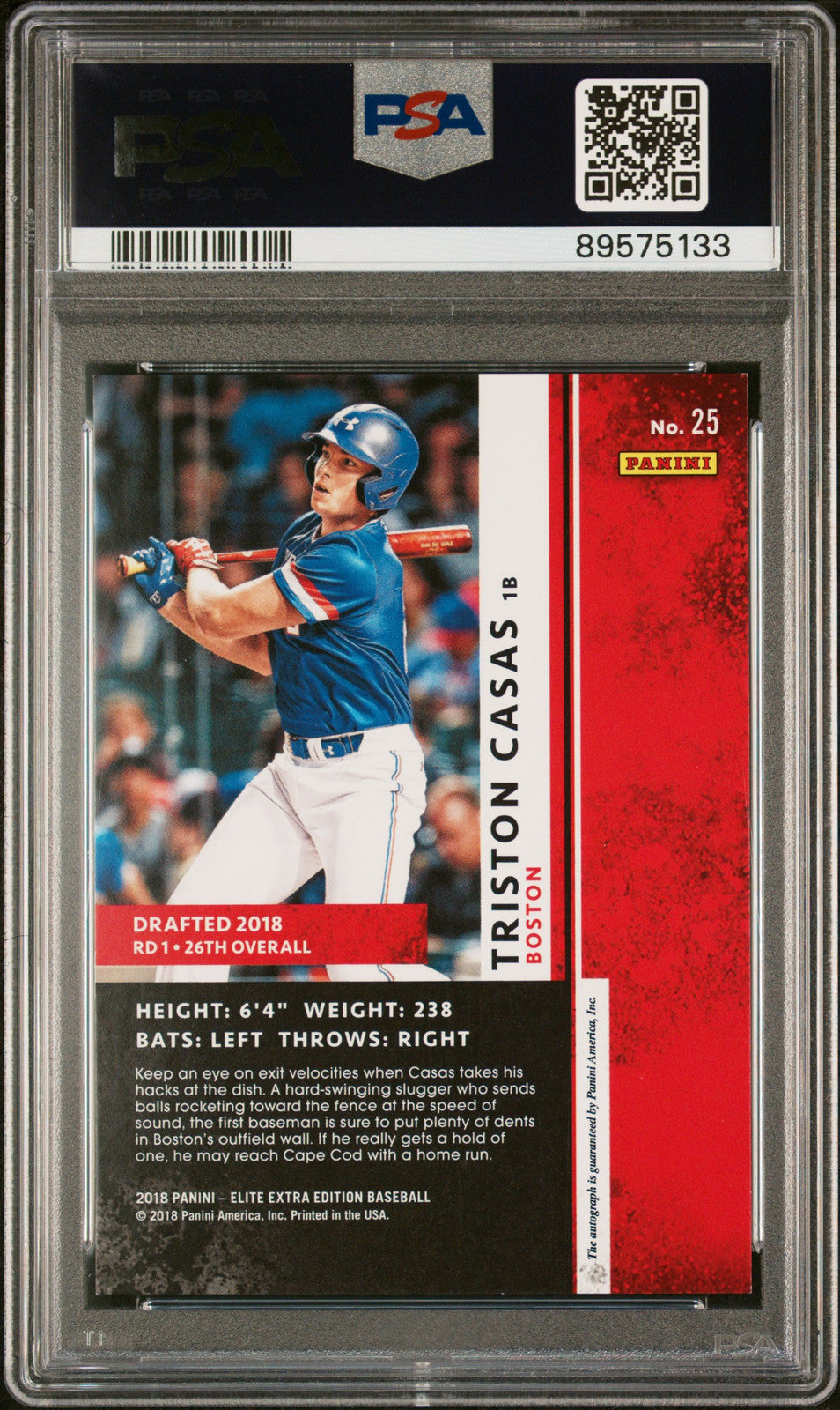 2018 Panini Elite Extra Edition #25 Triston Casas Autograph-Emerald PSA 8