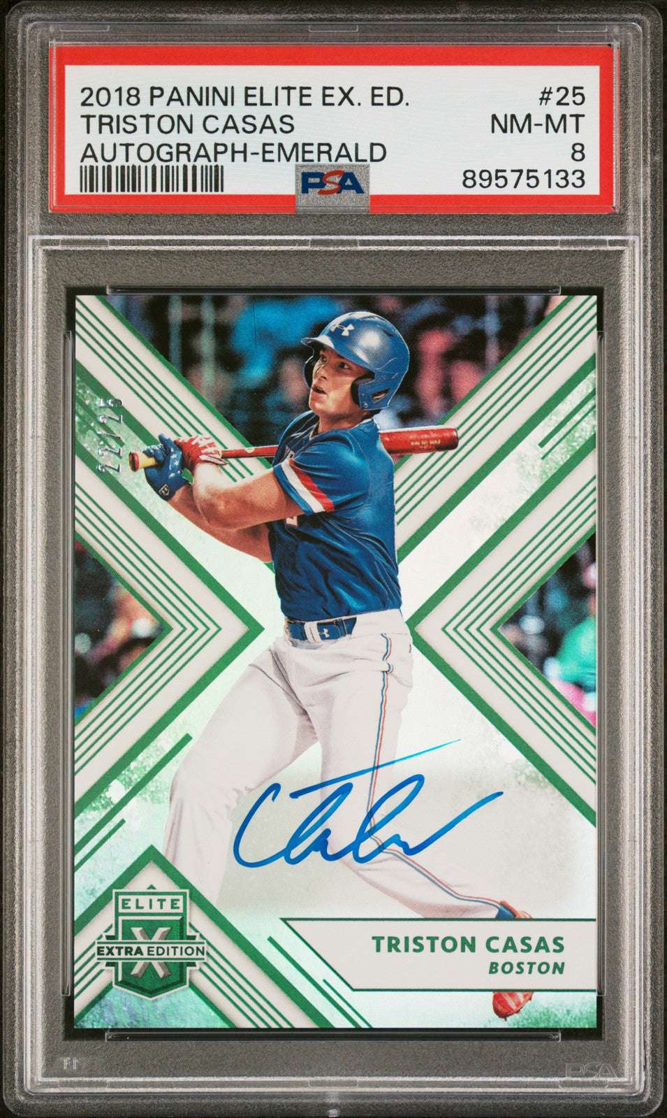 2018 Panini Elite Extra Edition #25 Triston Casas Autograph-Emerald PSA 8