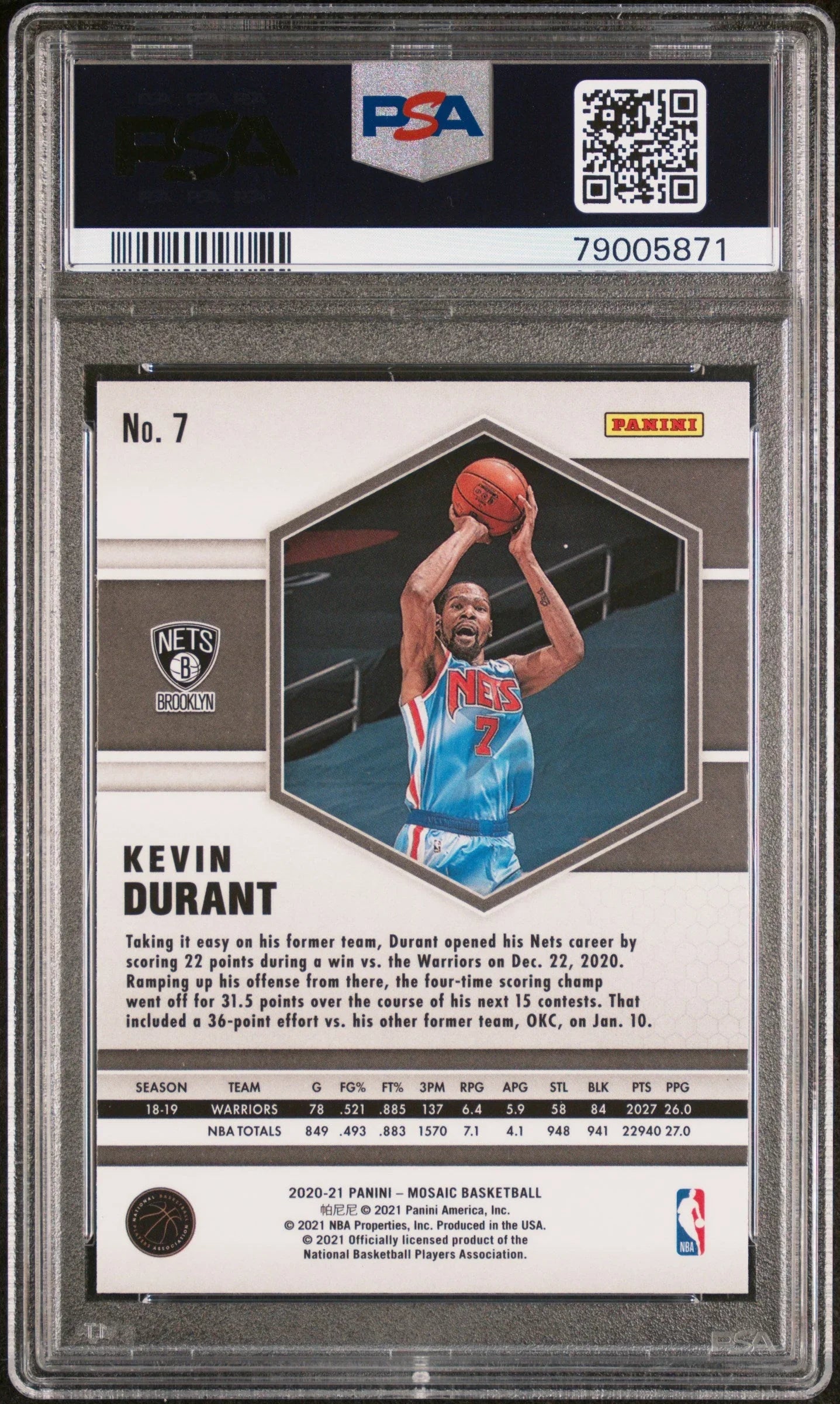 2020 PANINI MOSAIC KEVIN DURANT #7 - PSA 10