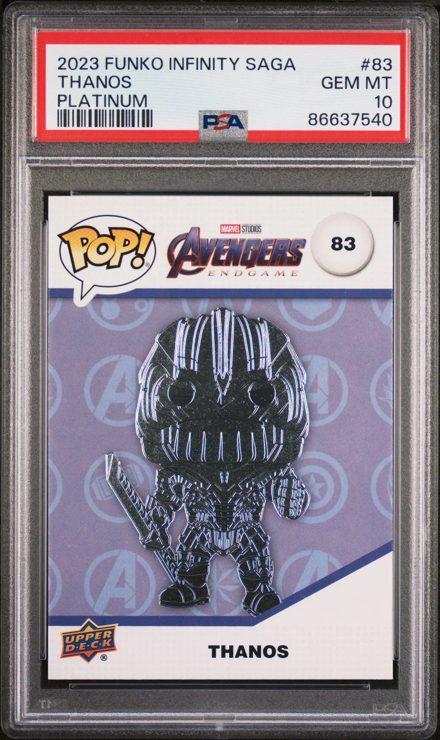 2023 UPPER DECK FUNKO POP MARVEL THANOS PLATINUM #83 PSA 10