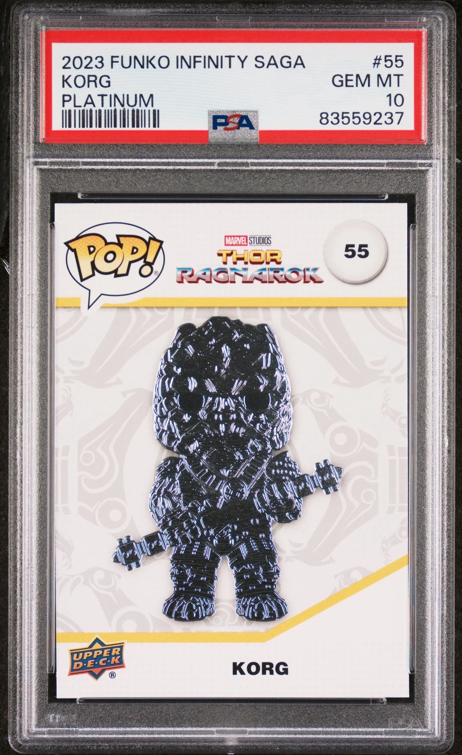 2023 UPPER DECK FUNKO POP MARVEL KORG PLATINUM #55 PSA 10