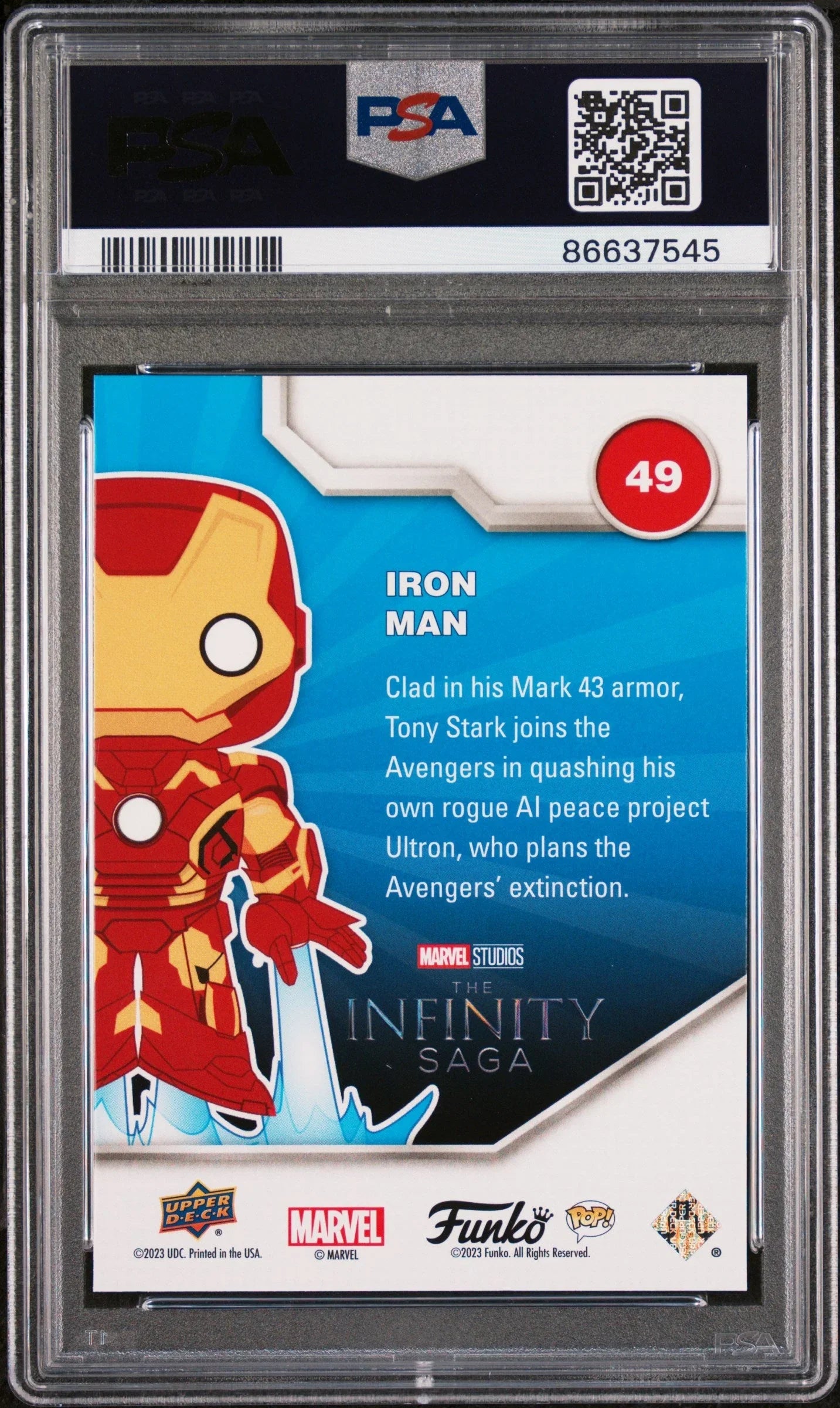 2023 UPPER DECK FUNKO POP MARVEL IRON MAN PLATINUM #49 PSA 10