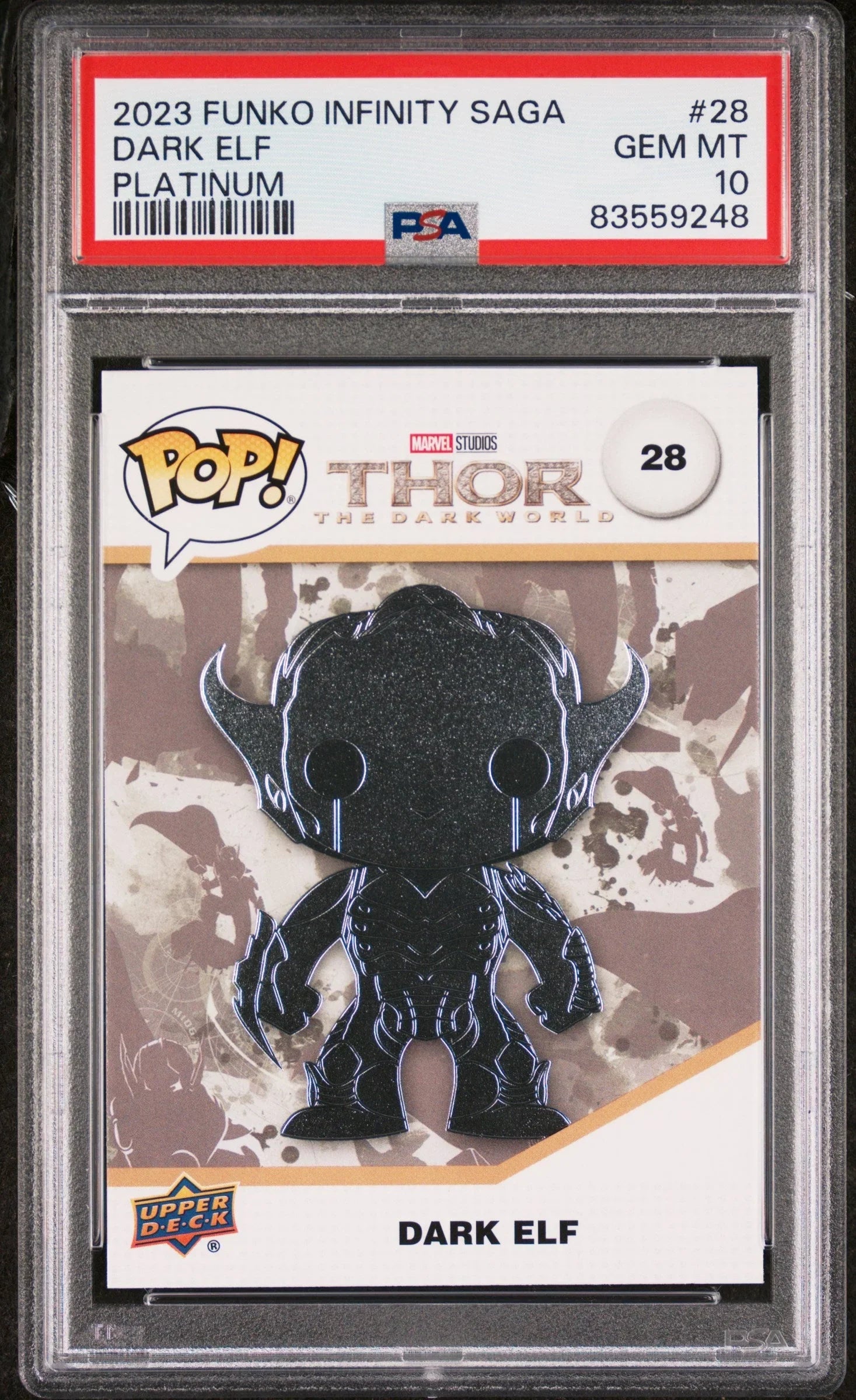 2023 UPPER DECK FUNKO POP MARVEL DARK ELF PLATINUM #28 PSA 10