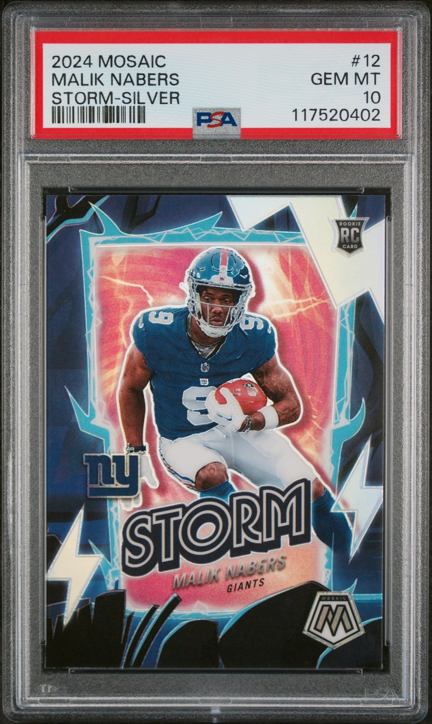 Graded 2024 Panini Mosaic Malik Nabers #12 Storm Silver Rookie RC Football Card PSA 10 Gem Mint