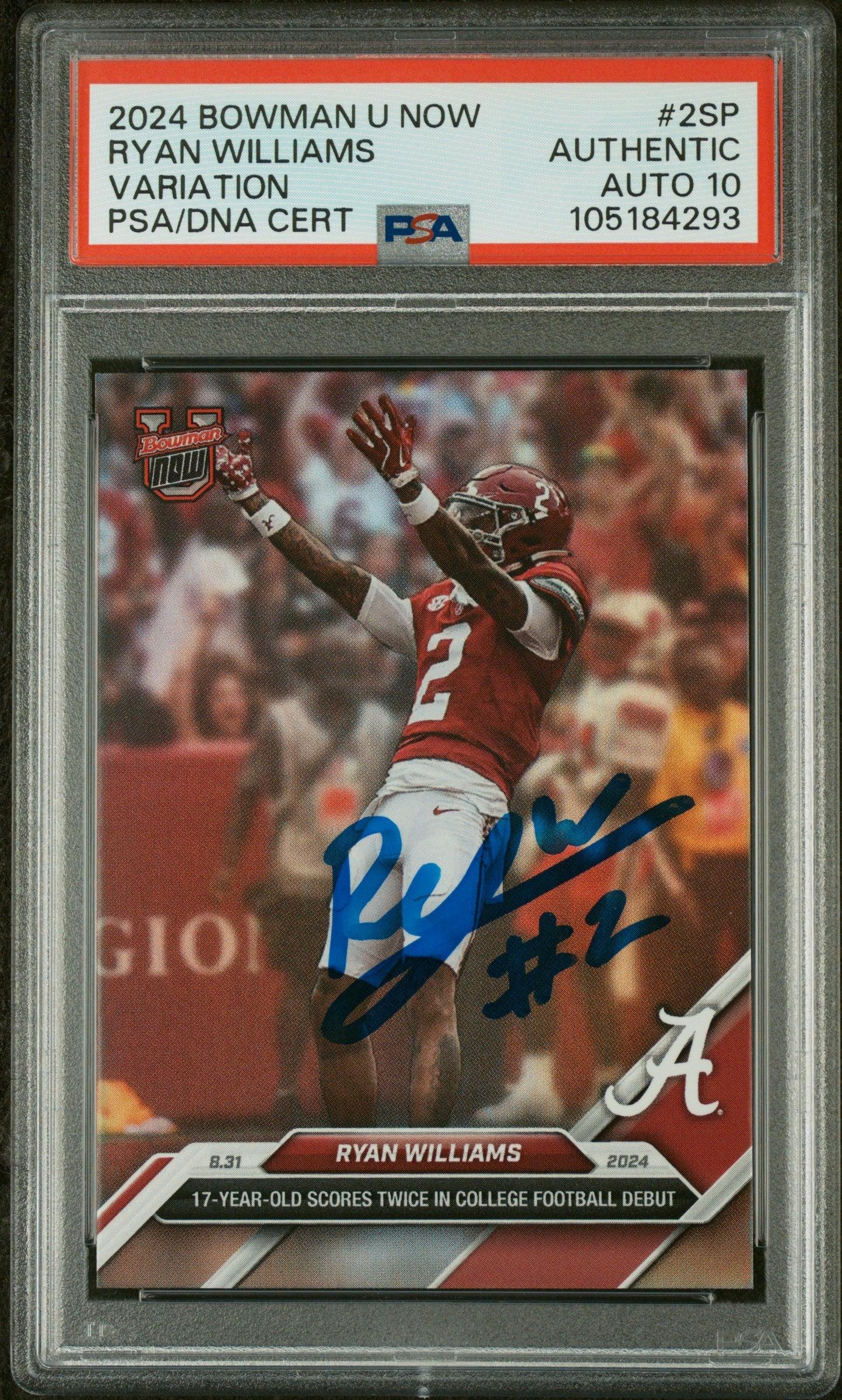Graded 2024 Topps Bowman U Now Ryan Williams #2SP Variation Rookie RC Football Card PSA 10 Auto Grade Gem Mint