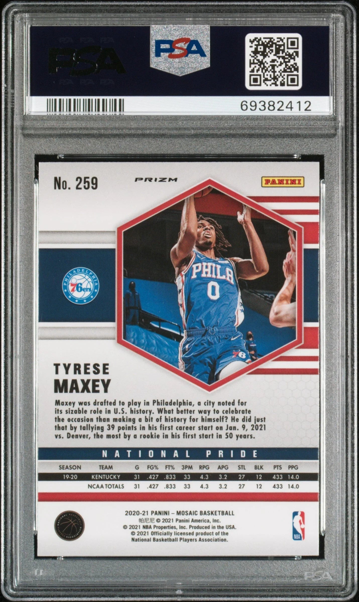 Graded 2020 Panini Mosaic Tyrese Maxey #259 Red Wave Rookie RC Basketball Card PSA 10 Gem Mint