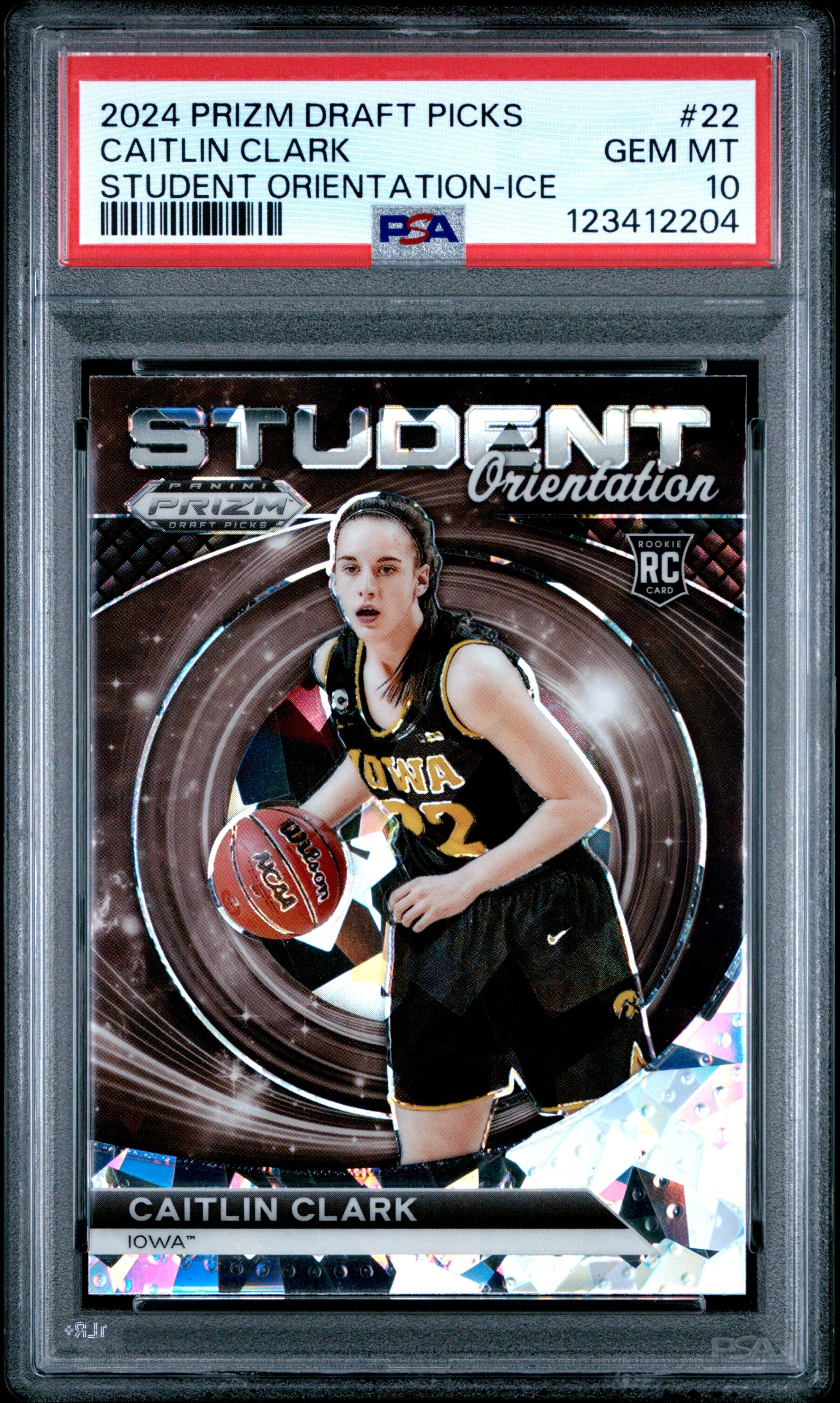 Graded 2024 Panini Prizm Draft Picks Caitlin Clark #22 Student Orientation Ice Rookie RC Basketball Card PSA 10 Gem Mint