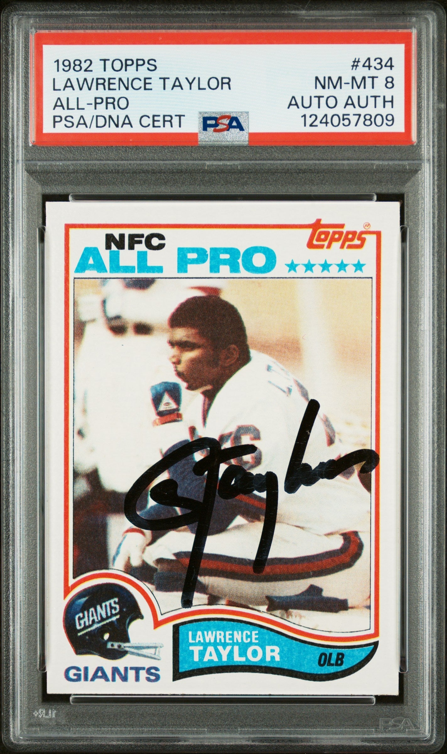Graded 1982 Topps Lawrence Taylor #434 Rookie RC Signed Football Card PSA 8 Card - Auto Grade Authentic