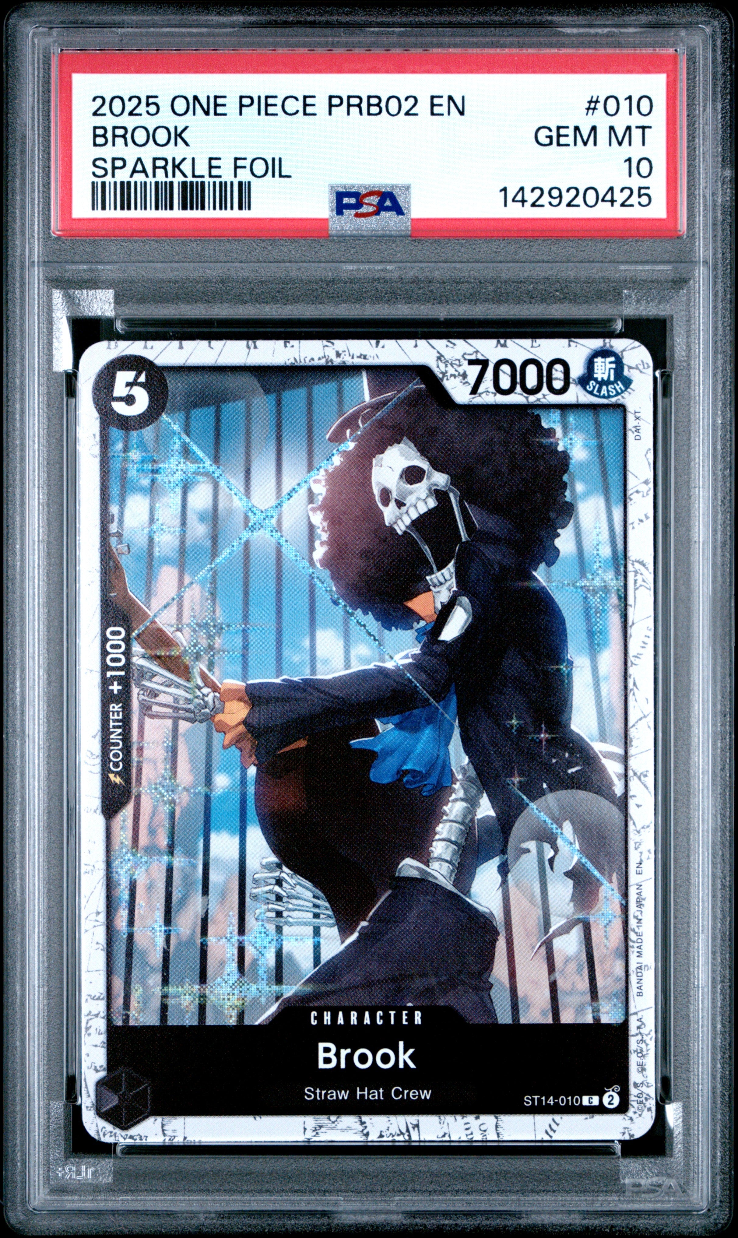 Graded 2025 One Piece PRB02 EN Brook #010 The Best Vol 2 Sparkle Foil Trading Card Game PSA 10 Gem Mint