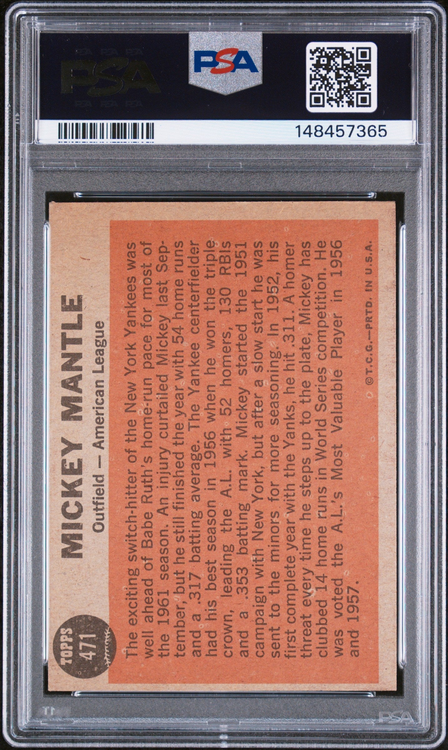 Graded 1962 Topps All Star Mickey Mantle #471 Baseball Card PSA 4 VG-EX
