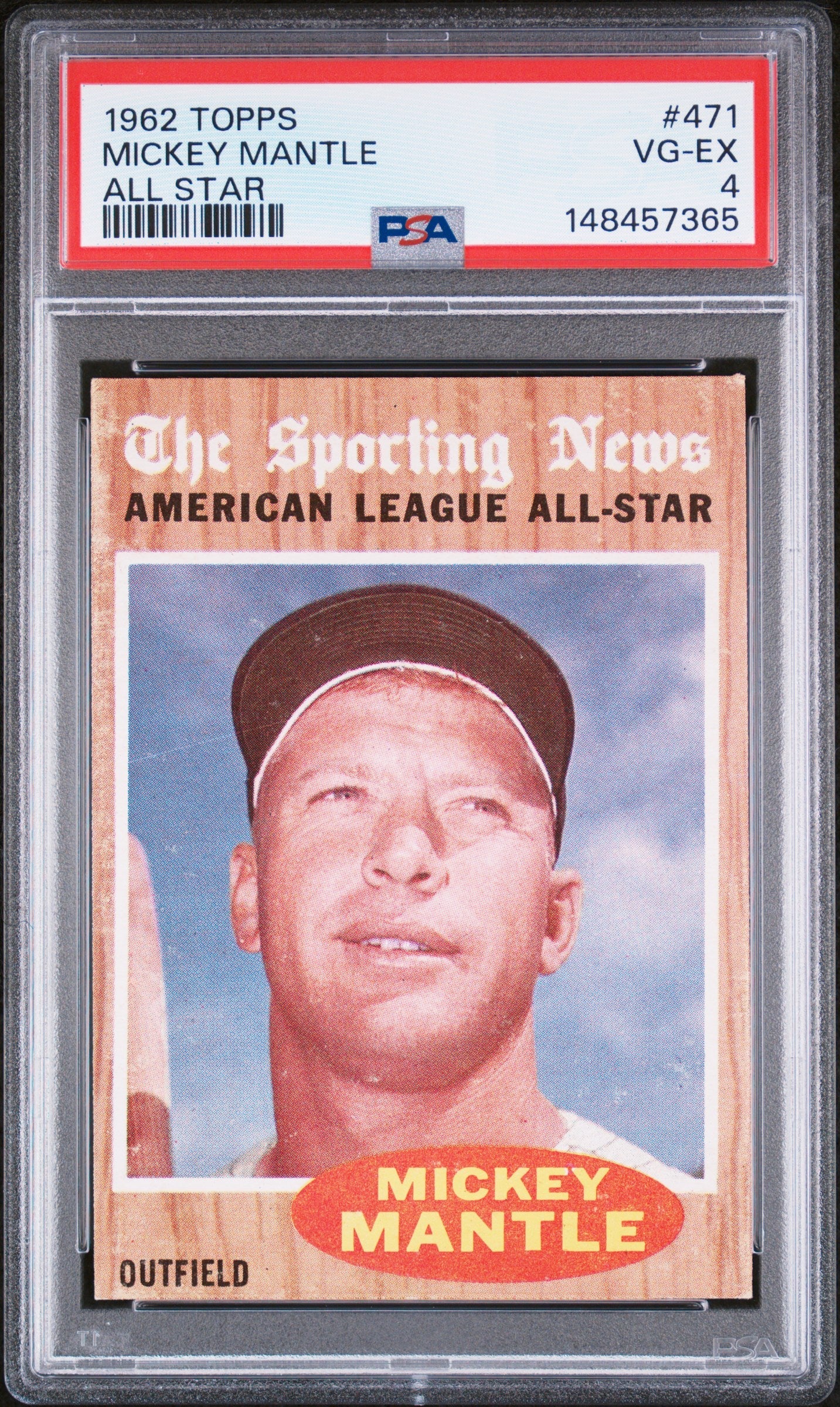 Graded 1962 Topps All Star Mickey Mantle #471 Baseball Card PSA 4 VG-EX