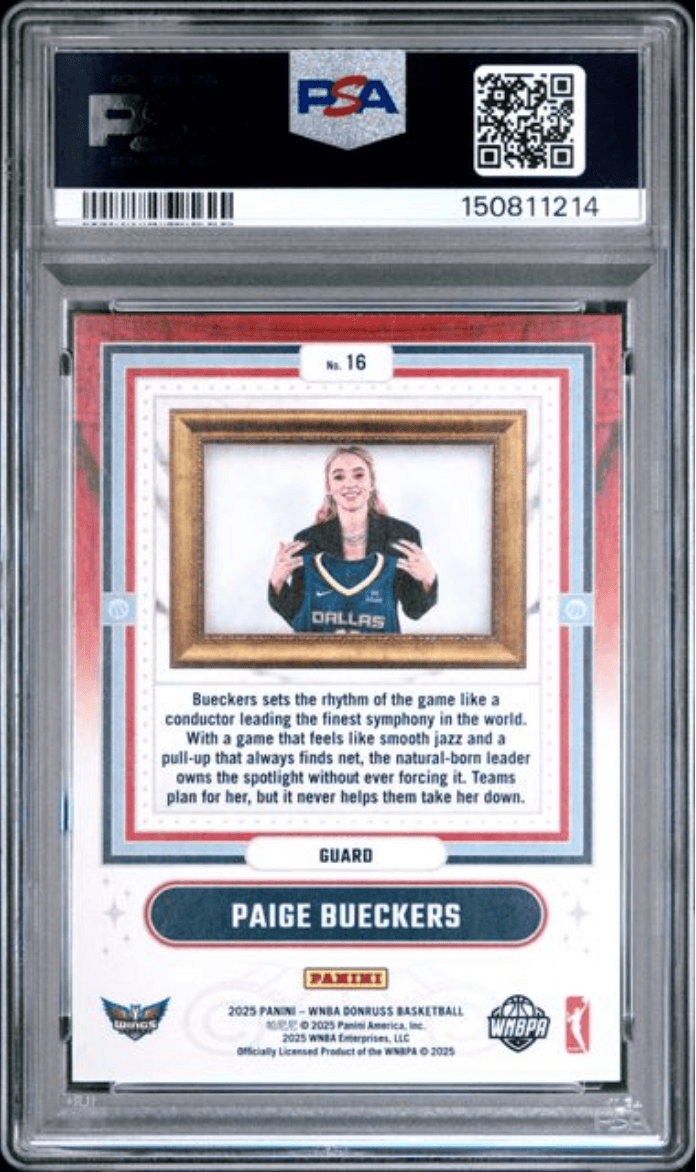 Graded 2025 Panini Donruss WNBA Paige Bueckers #16 Franchise Features Rookie RC Basketball Card PSA 10 Gem Mint