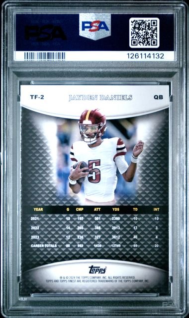 Graded 2024 Topps Finest Jayden Daniels #TF2 /99 Team Finest Blue Refractor Rookie RC Football Card PSA 10 Gem Mint