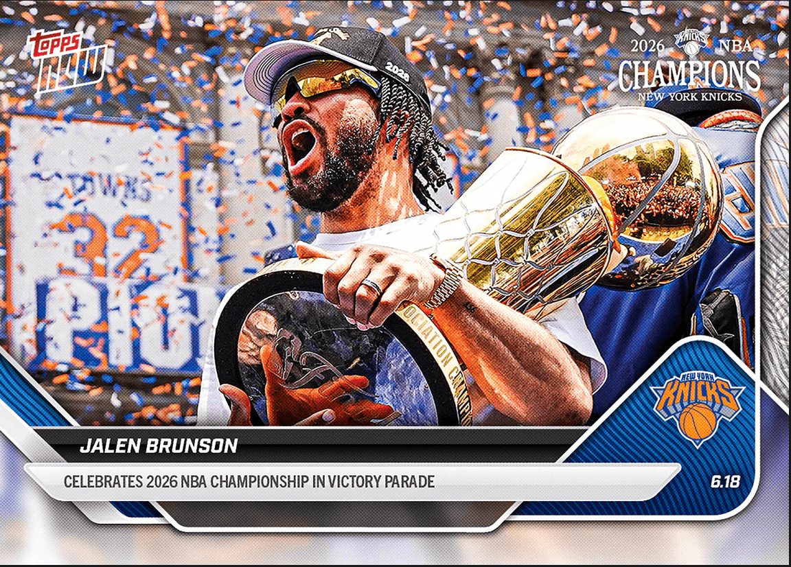 2025 Topps Now Jalen Brunson #OS01 Celebrates 2026 NBA Championship in Victory Parade New York Knicks Basketball Card