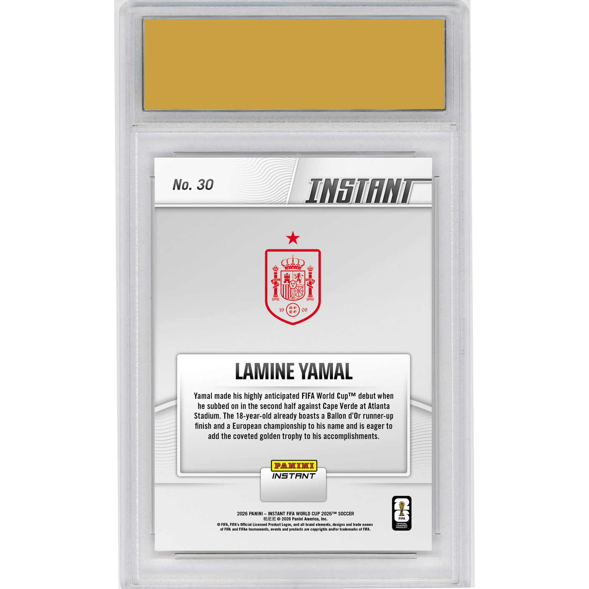 Graded 2026 Panini Instant FIFA World Cup Lamine Yamal #30 Spanish Starlet Struts Stuff On Big Stage Spain Soccer Card HOFSM 10 Gem Mint