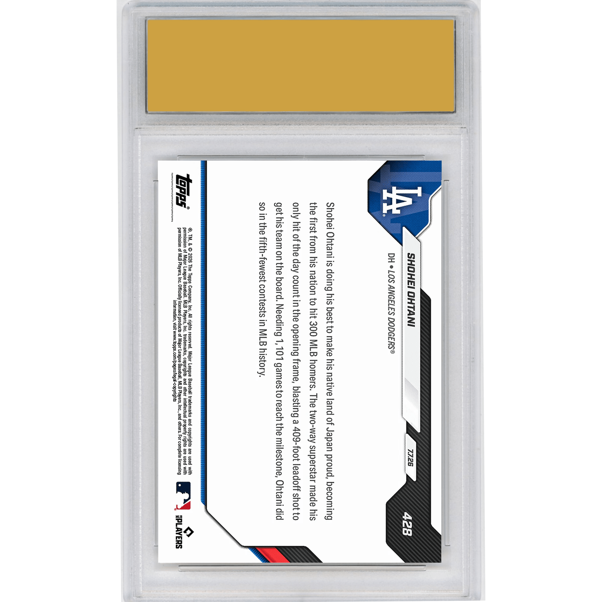Graded 2026 Topps Now Shohei Ohtani #428 1st Japanese Player to Reach 300 MLB Home Runs Los Angeles Dodgers Baseball Card HOFSM 10 Gem Mint