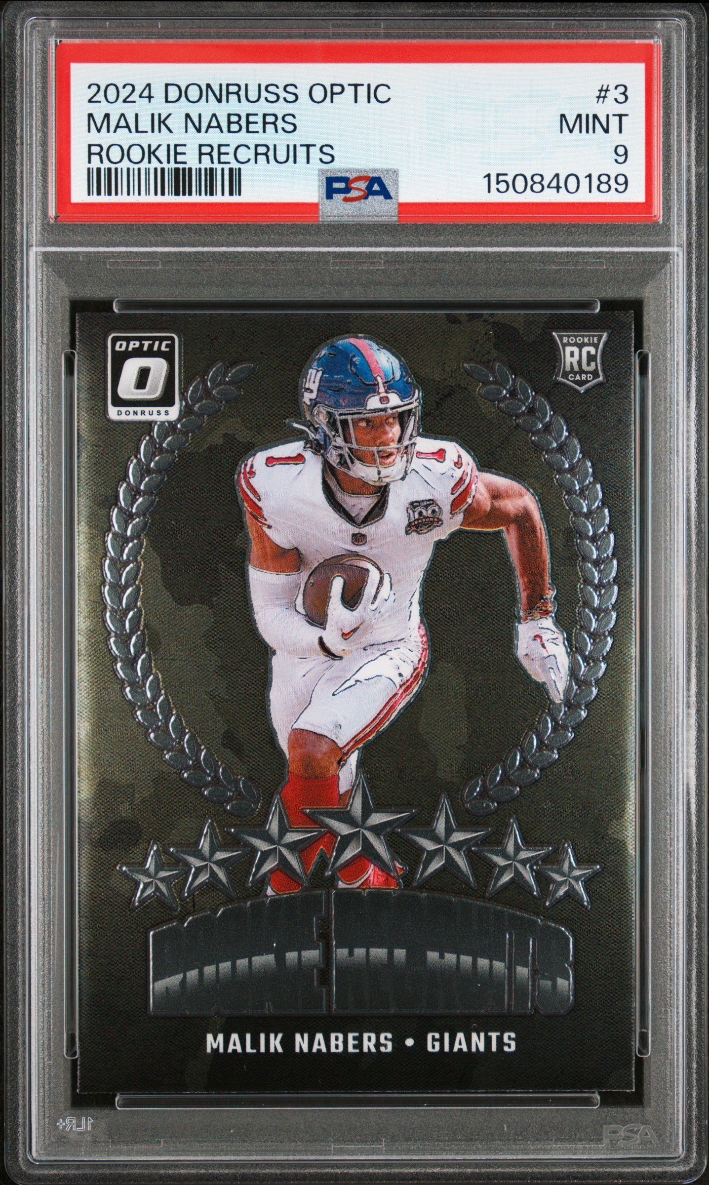 Graded 2024 Donruss Optic Malik Nabers #3 Rookie Recruits Rookie RC Football Card PSA 9 Mint