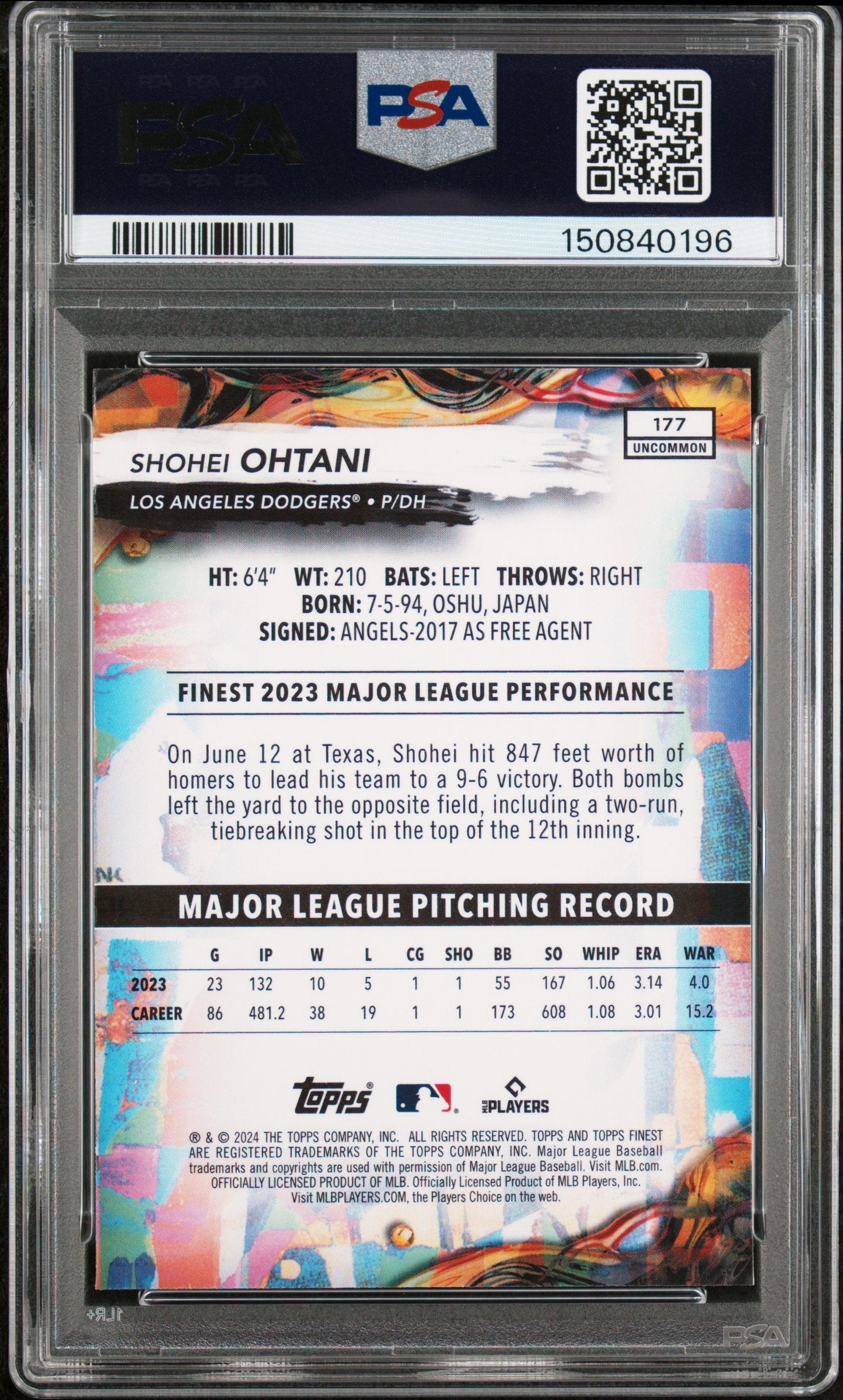 Graded 2024 Topps Finest Shohei Ohtani #177 Baseball Card PSA 10 Gem Mint