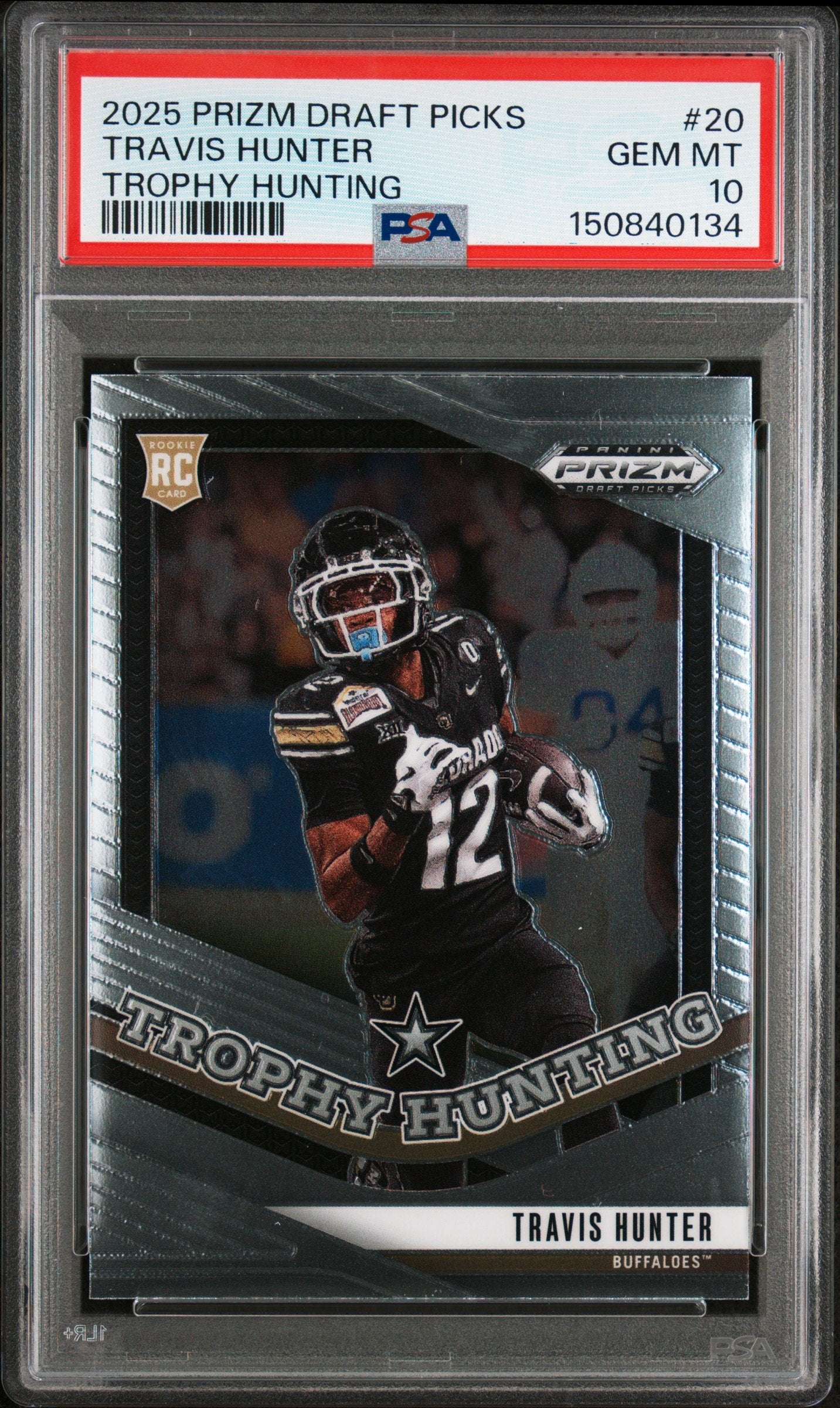 Graded 2025 Panini Prizm Draft Picks Travis Hunter #20 Trophy Hunting Rookie RC Football Card PSA 10 Gem Mint