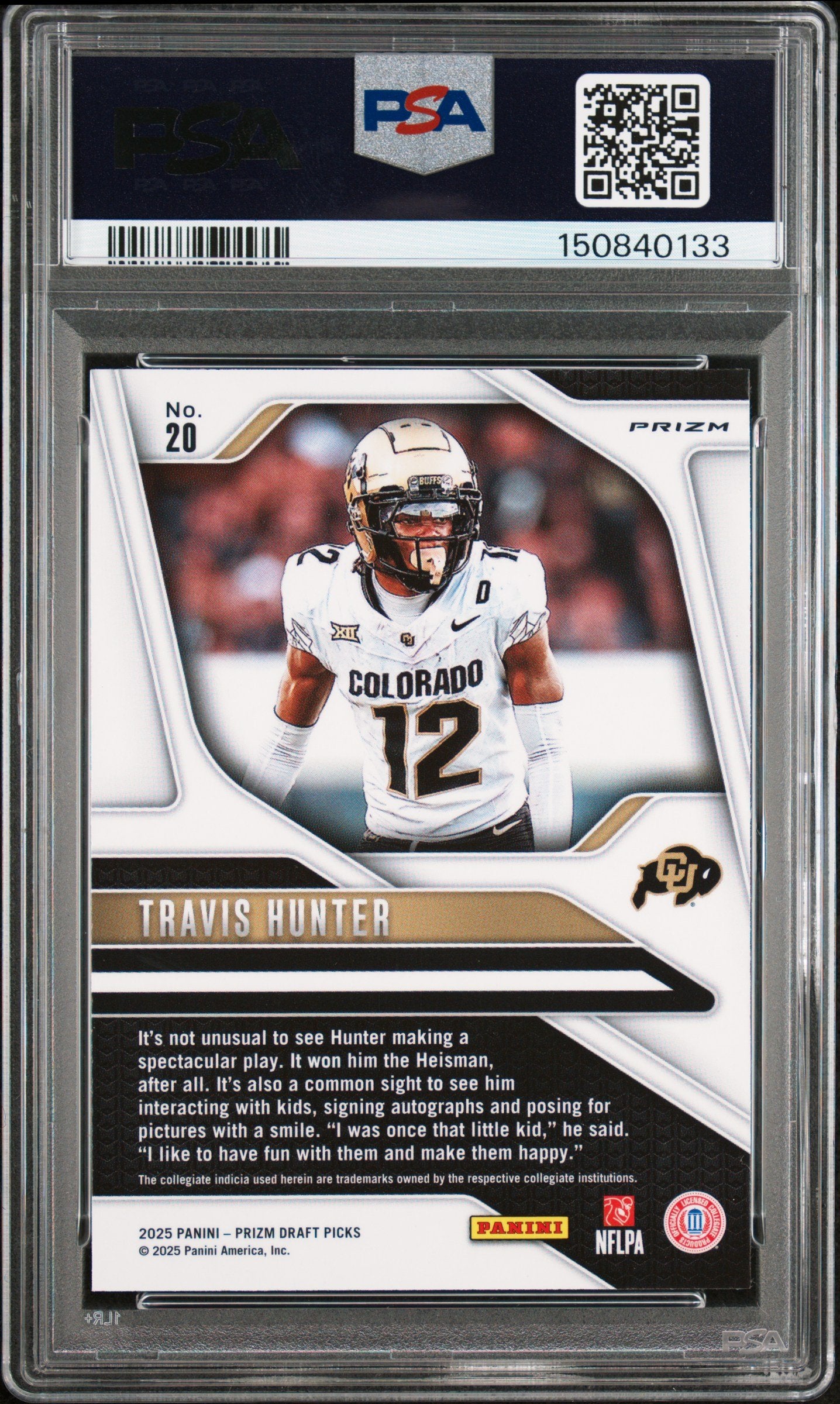Graded 2025 Panini Prizm Draft Picks Travis Hunter #20 Prizms Ruby Wave Rookie RC Football Card PSA 8 Near Mint