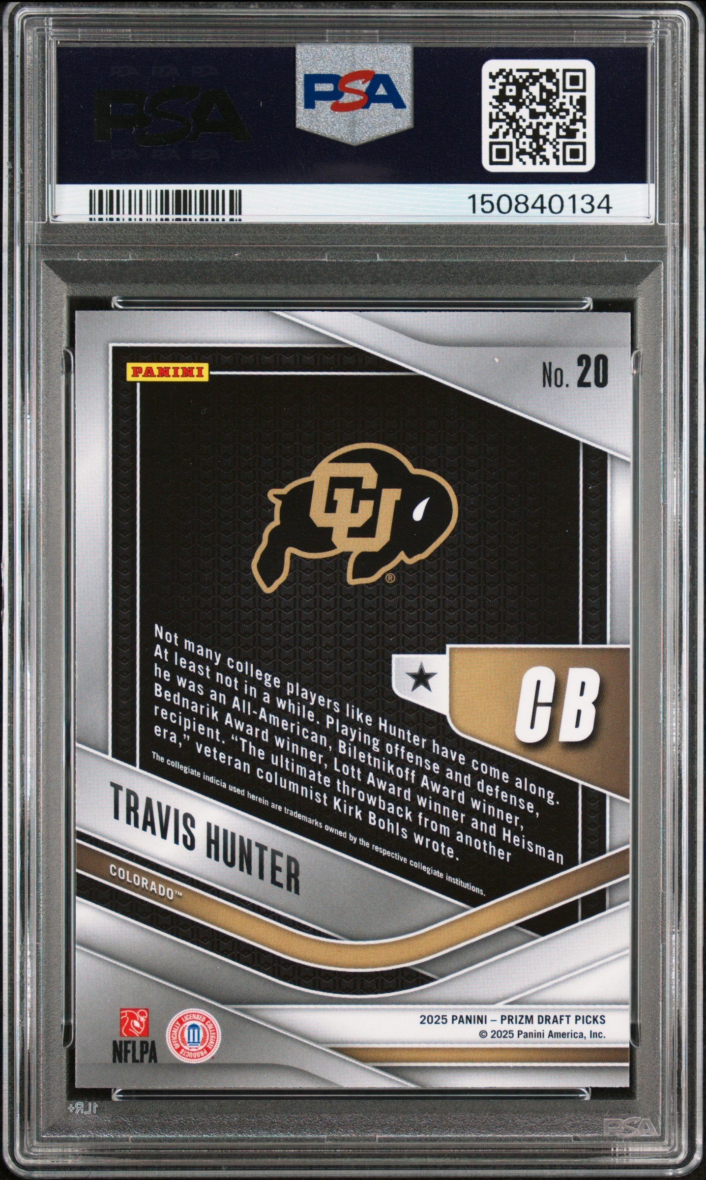 Graded 2025 Panini Prizm Draft Picks Travis Hunter #20 Trophy Hunting Rookie RC Football Card PSA 10 Gem Mint