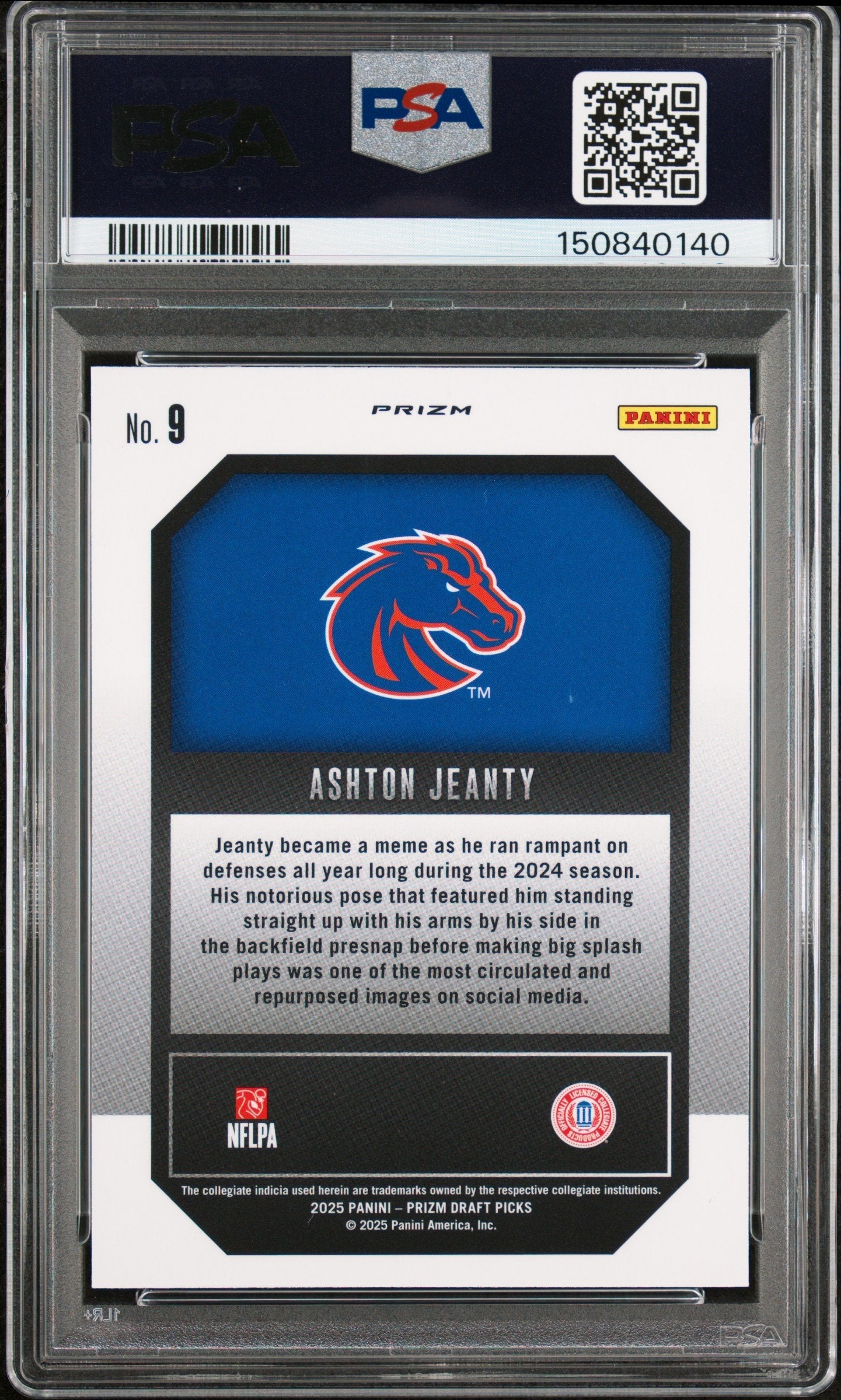 Graded 2025 Panini Prizm Draft Picks Ashton Jeanty #9 New Recruits Green Rookie RC Football Card PSA 10 Gem Mint