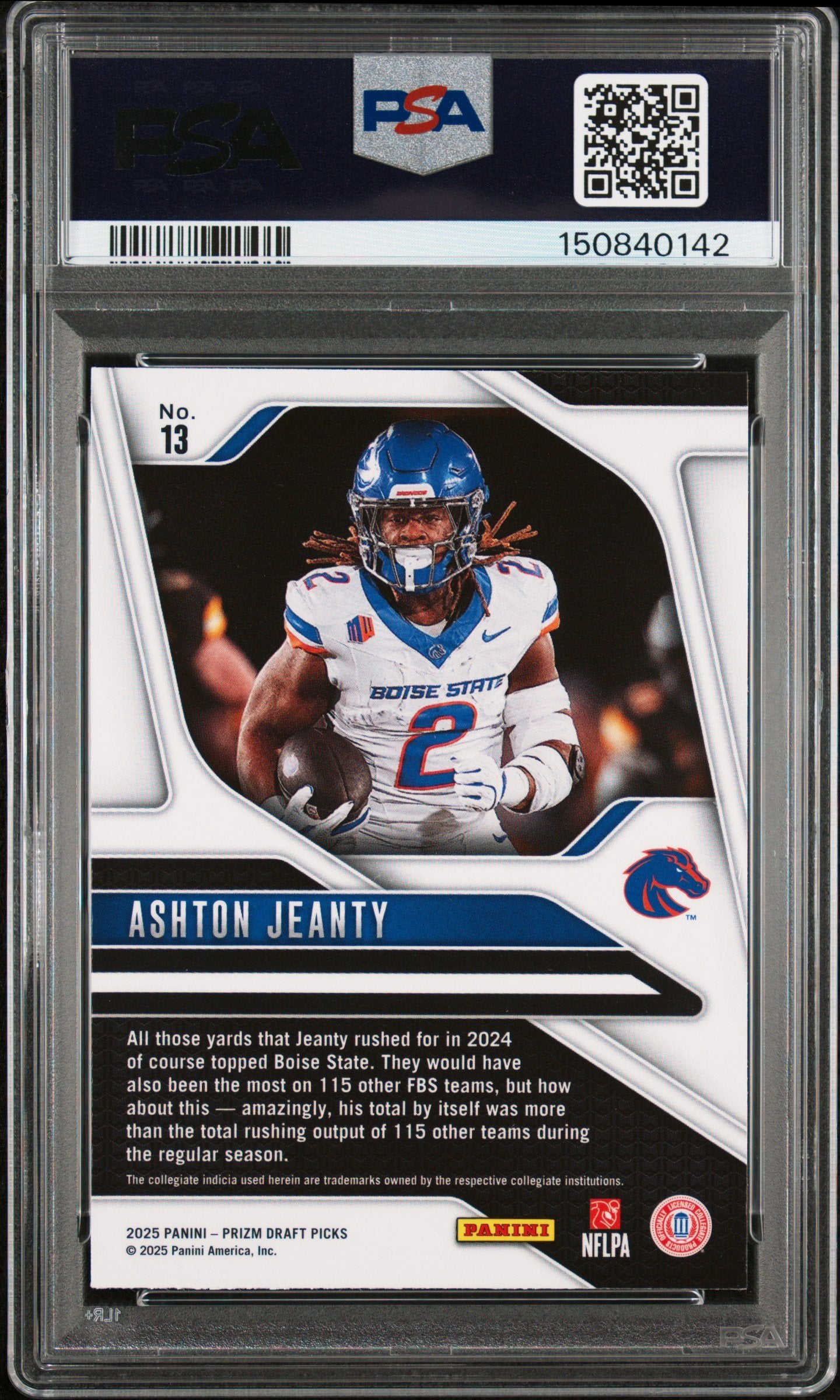 Graded 2025 Panini Prizm Draft Picks Ashton Jeanty #13 Rookie RC Football Card PSA 10 Gem Mint