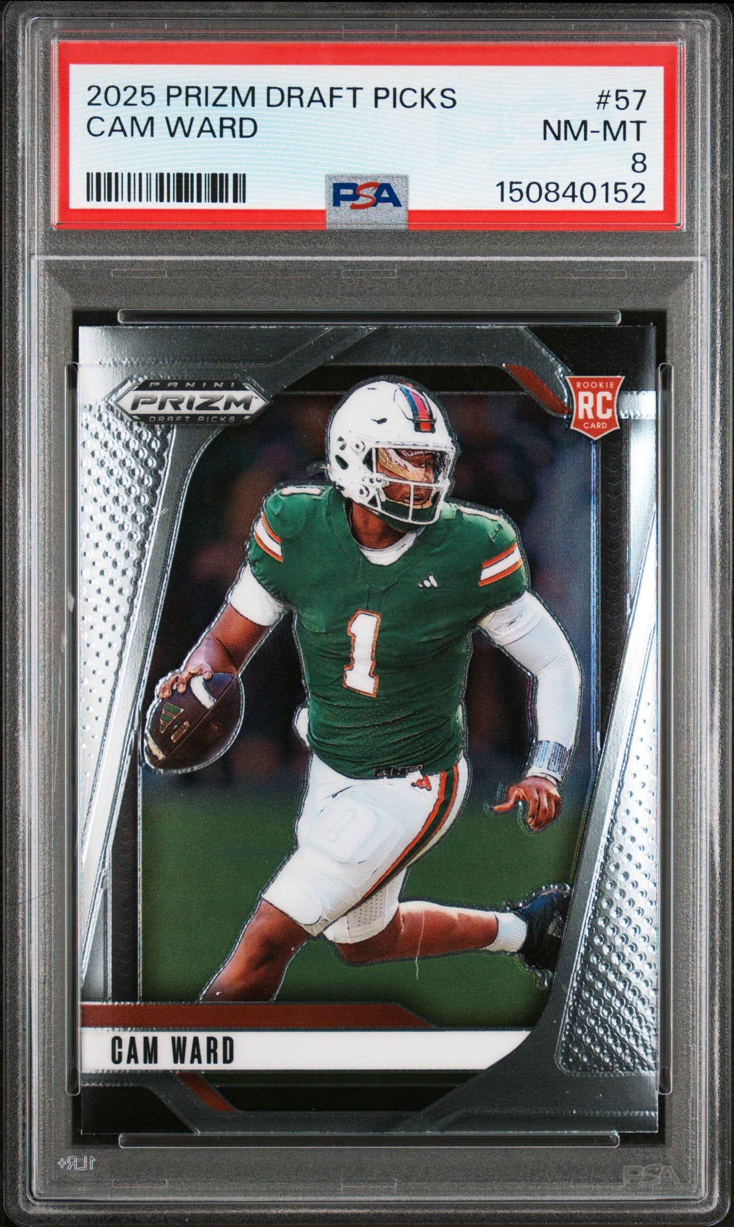 Graded 2025 Panini Prizm Draft Picks Cam Ward #57 Rookie RC Football Card PSA 8 Near Mint