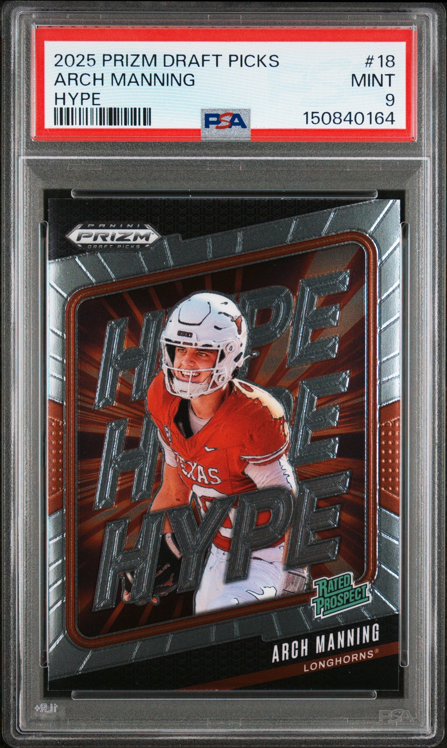Graded 2025 Panini Prizm Draft Picks Arch Manning #18 Hype Rookie RC Football Card PSA 9 Mint