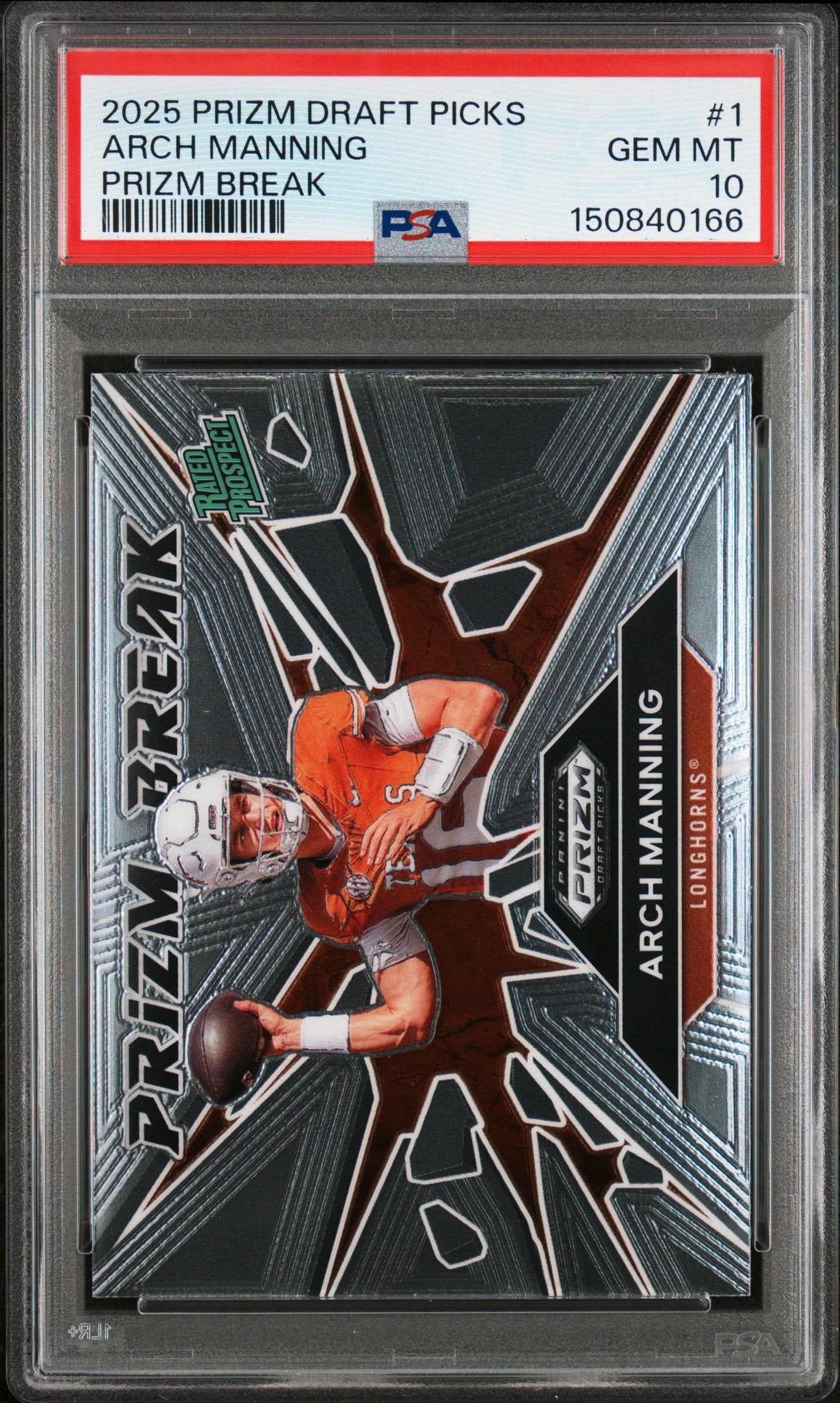Graded 2025 Panini Prizm Draft Picks Arch Manning #1 Prizm Break Rookie RC Football Card PSA 10 Gem Mint