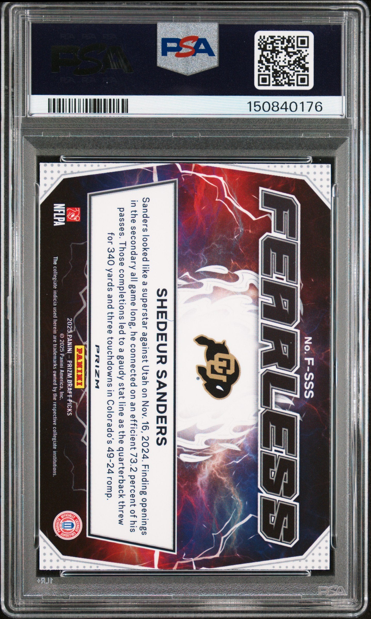 Graded 2025 Panini Prizm Draft Picks Shedeur Sanders #FSSS Fearless Green Rookie RC Football Card PSA 10 Gem Mint