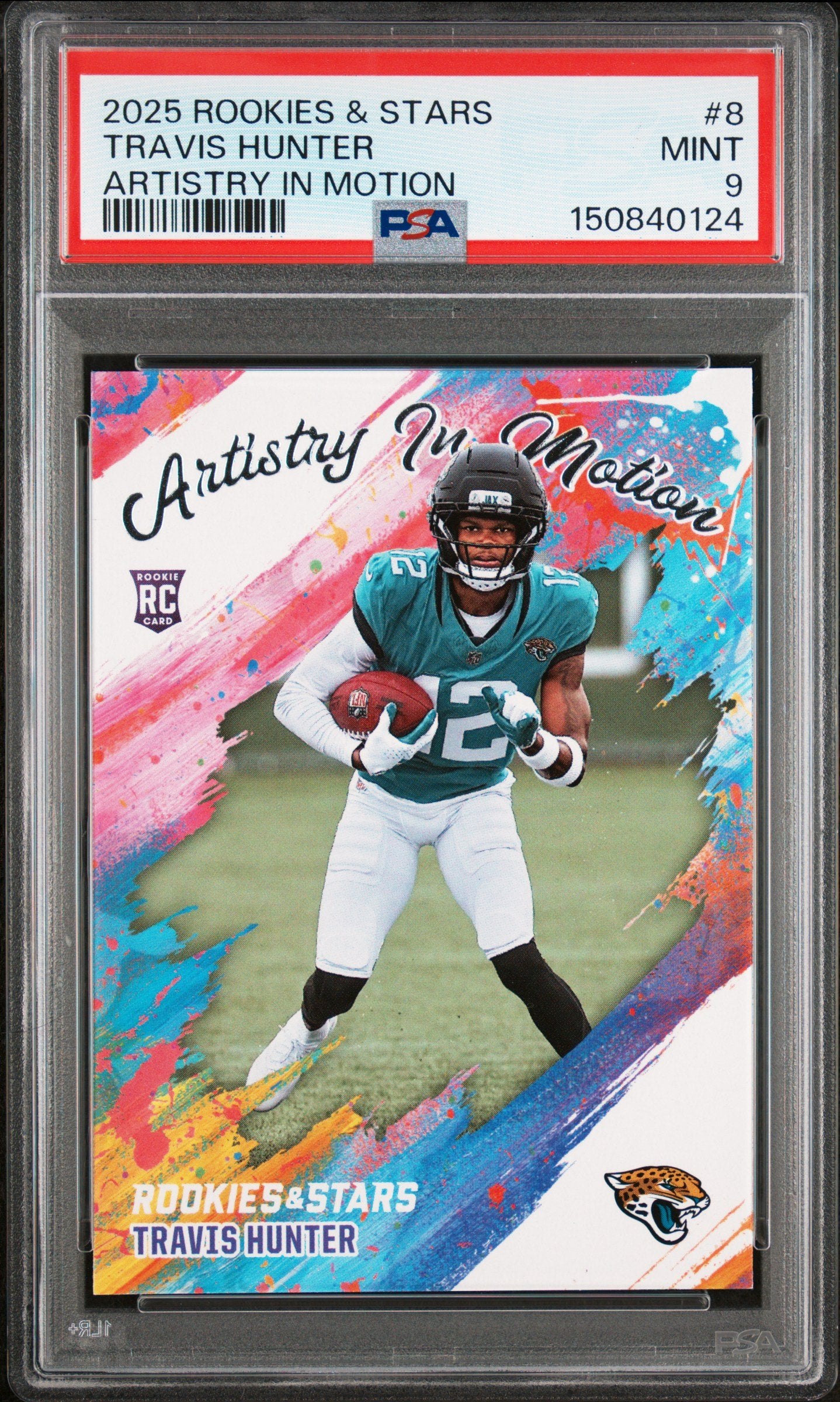 Graded 2025 Panini Rookies & Stars Travis Hunter #8 Artistry in Motion Rookie RC Football Card PSA 9 Mint