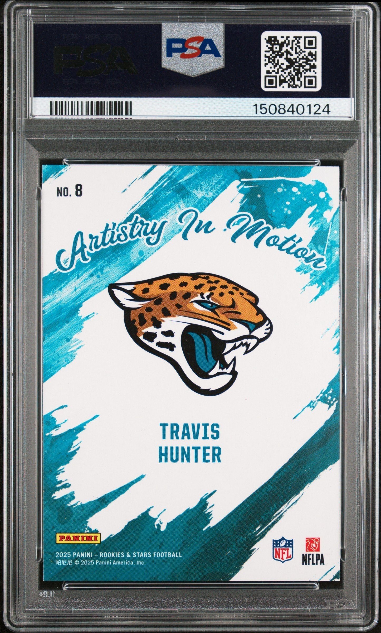 Graded 2025 Panini Rookies & Stars Travis Hunter #8 Artistry in Motion Rookie RC Football Card PSA 9 Mint
