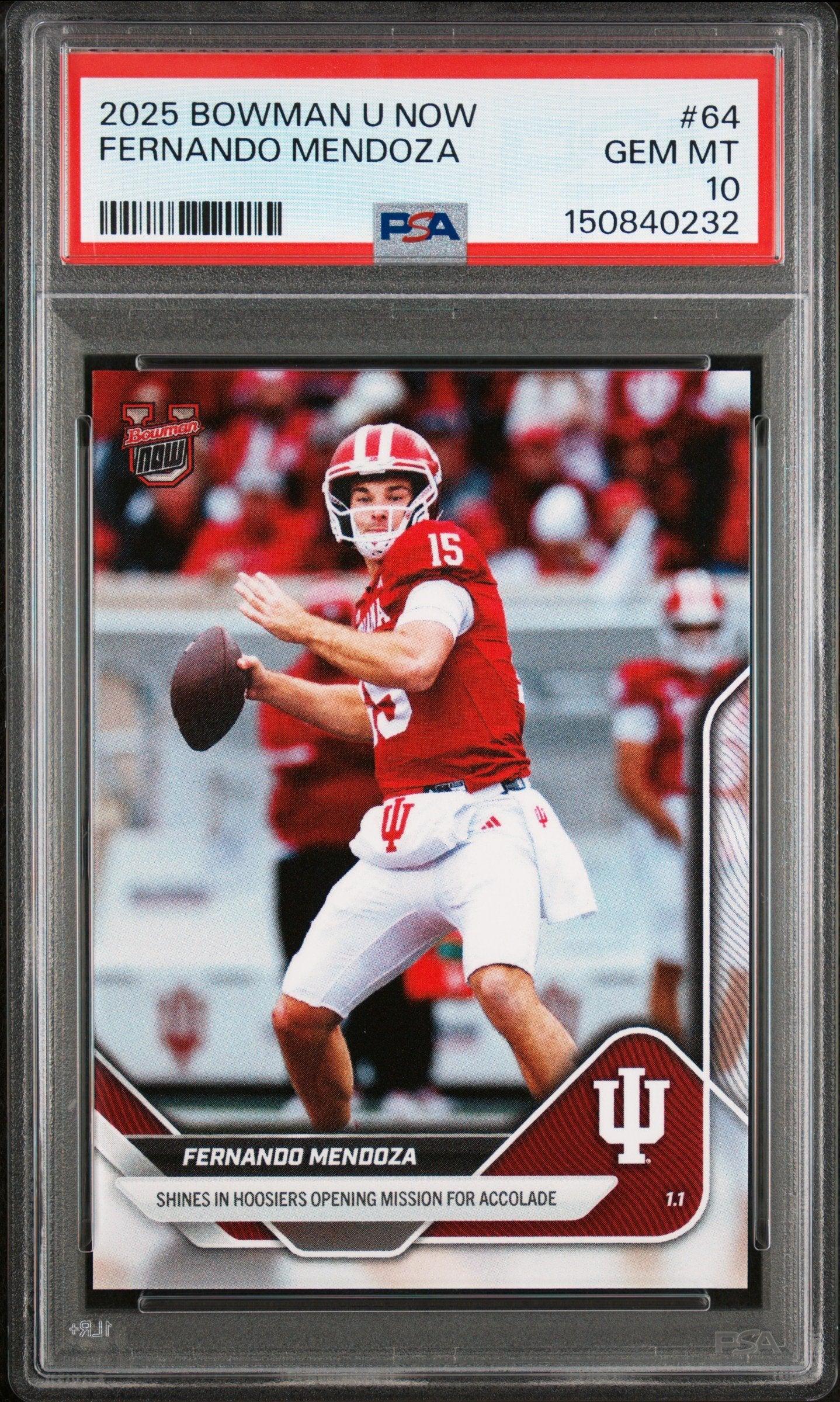 Graded 2025 Topps Bowman U Now Fernando Mendoza #64 Rookie RC Football Card PSA 10 Gem Mint