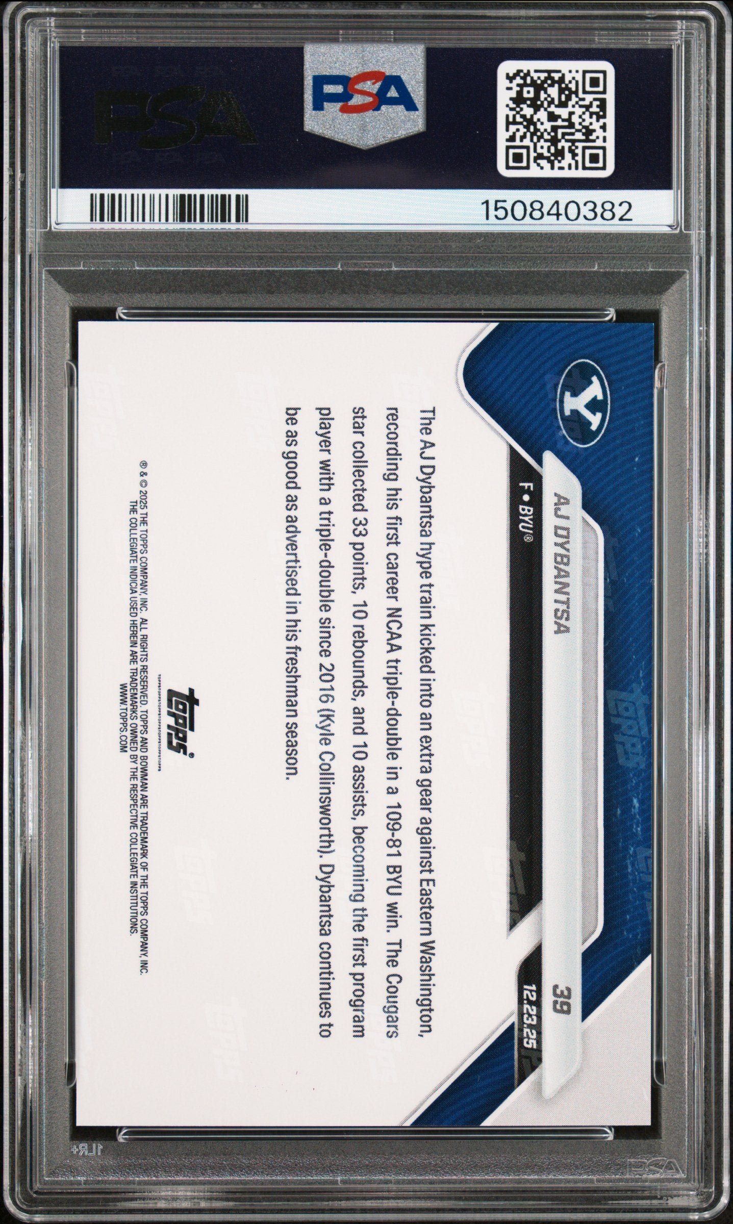 Graded 2025 Topps Bowman U Now AJ Dybantsa #39 Rookie RC Basketball Card PSA 10 Gem Mint