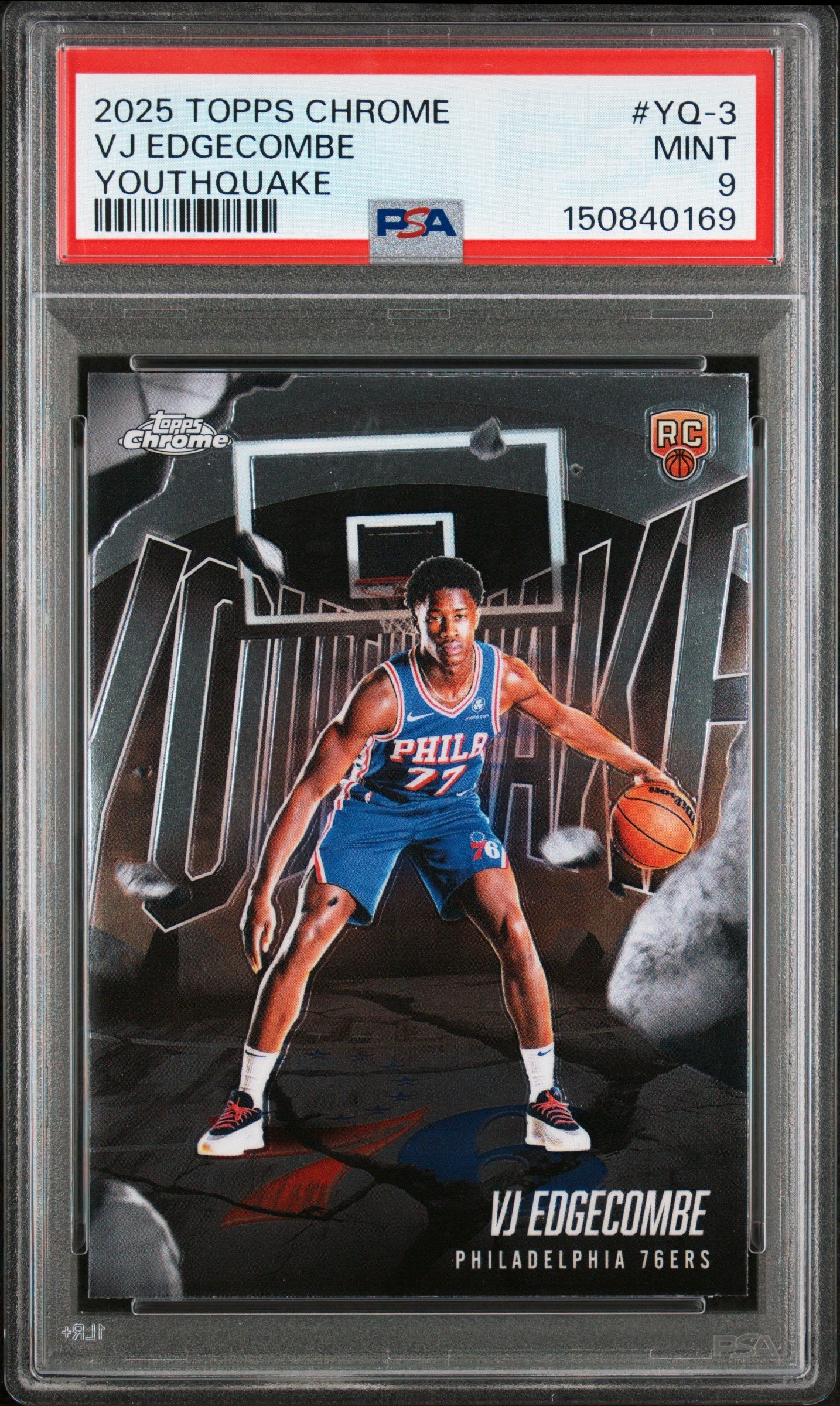 Graded 2025 Topps Chrome VJ Edgecombe #YQ3 Youthquake Rookie RC Basketball Card PSA 9 Mint