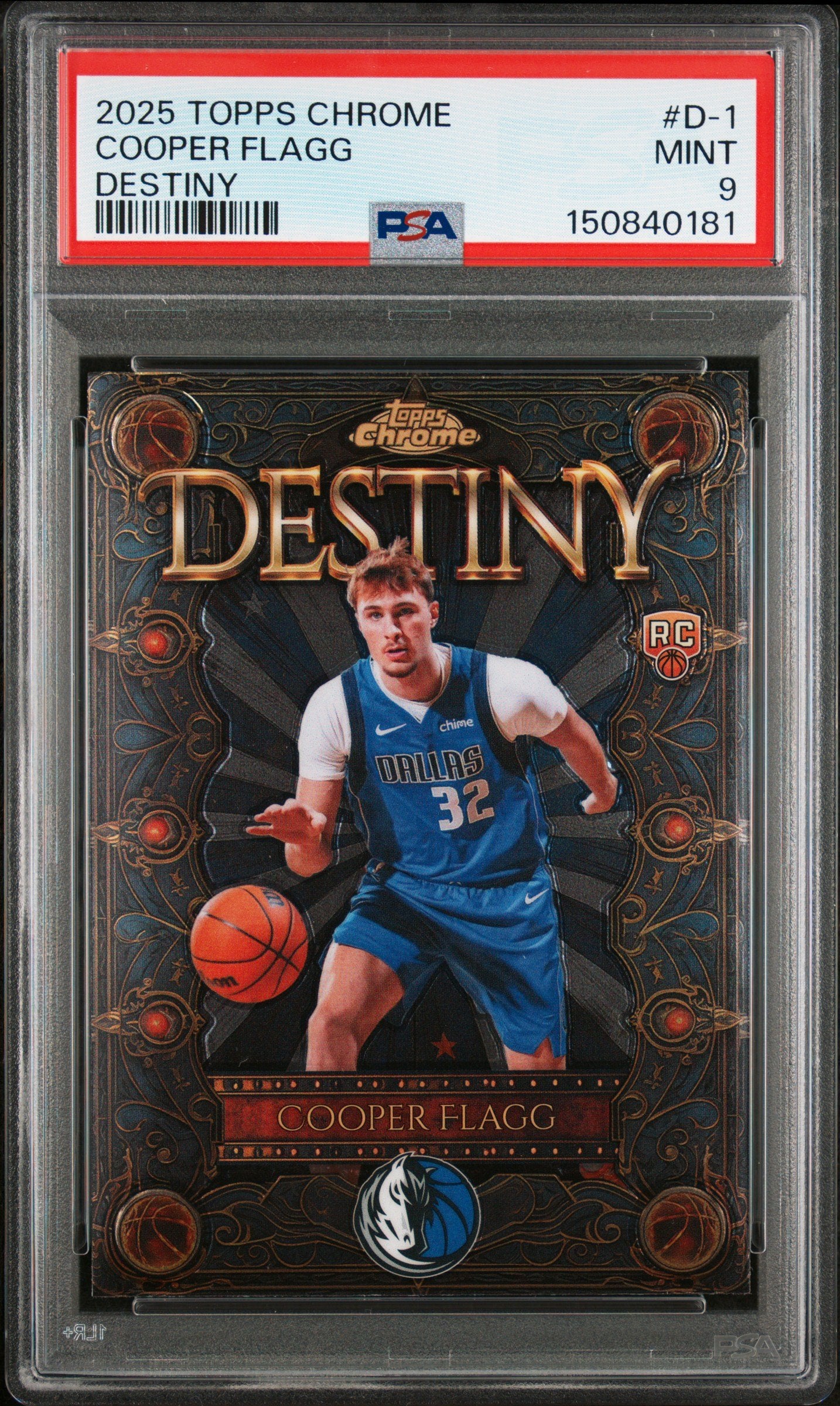 Graded 2025 Topps Chrome Cooper Flagg #D1 Destiny Rookie RC Basketball Card PSA 9 Mint