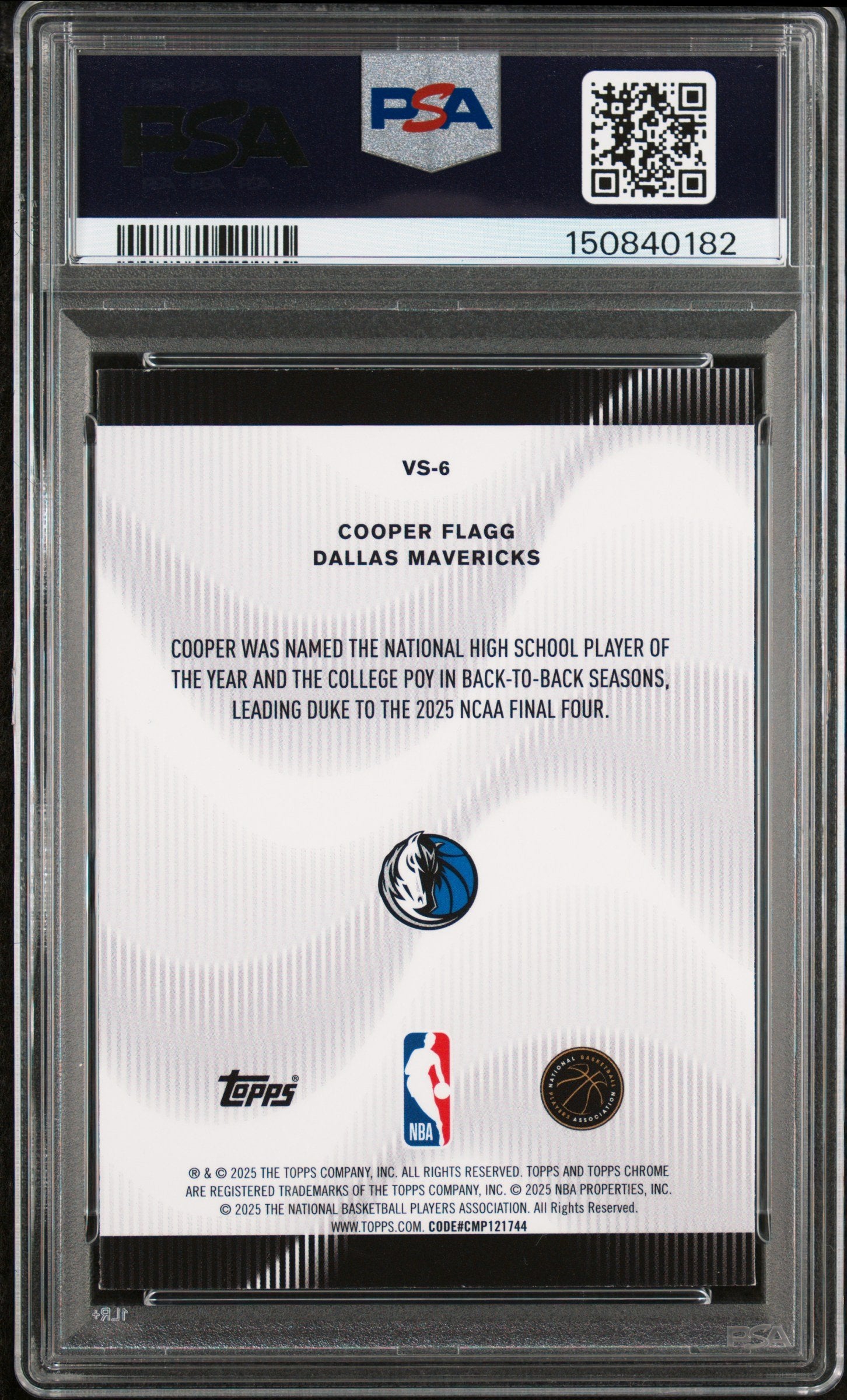 Graded 2025 Topps Chrome Cooper Flagg #VS6 Voices Rookie RC Basketball Card PSA 9 Mint