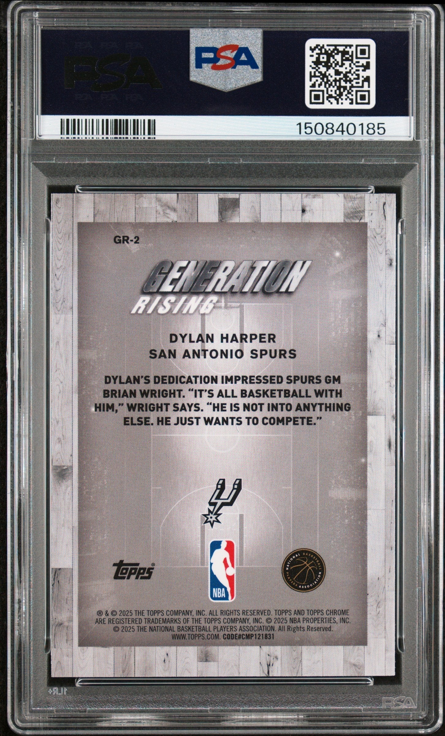 Graded 2025 Topps Chrome Dylan Harper #GR2 Generation Rising Rookie RC Basketball Card PSA 10 Gem Mint