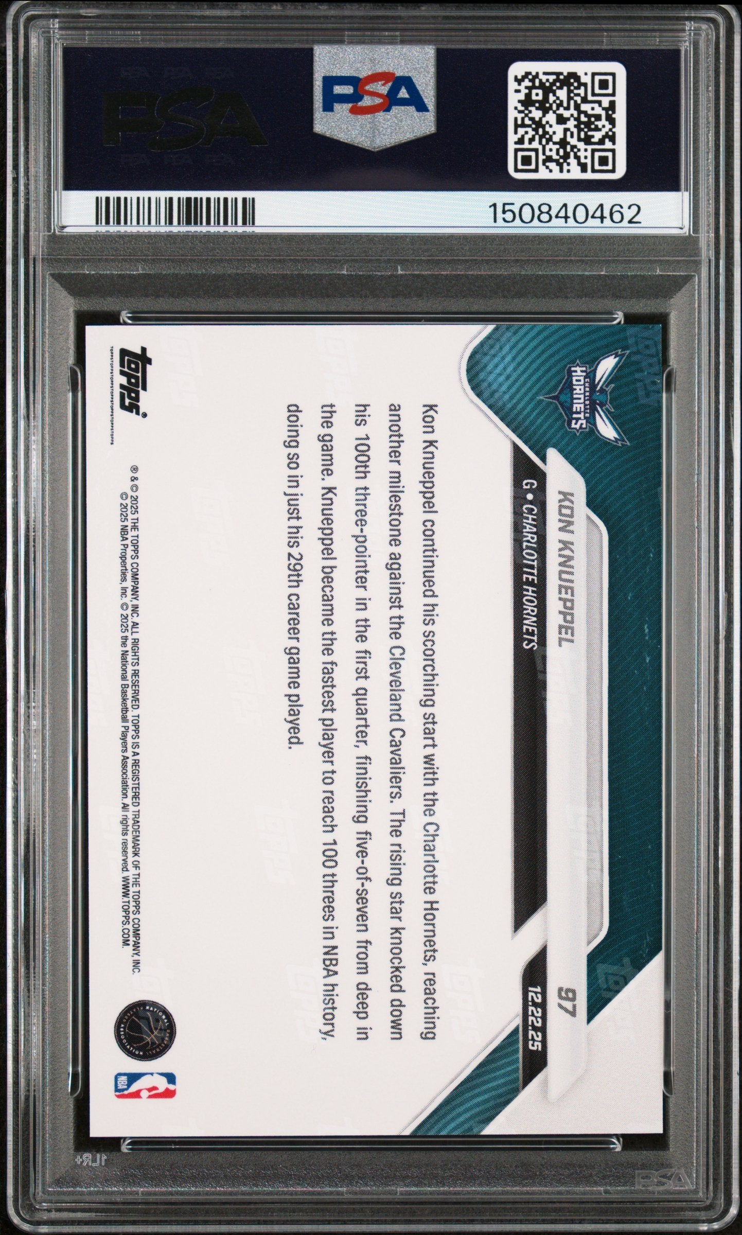 Graded 2025 Topps Now Kon Knueppel #97 Rookie RC Basketball Card PSA 10 Gem Mint