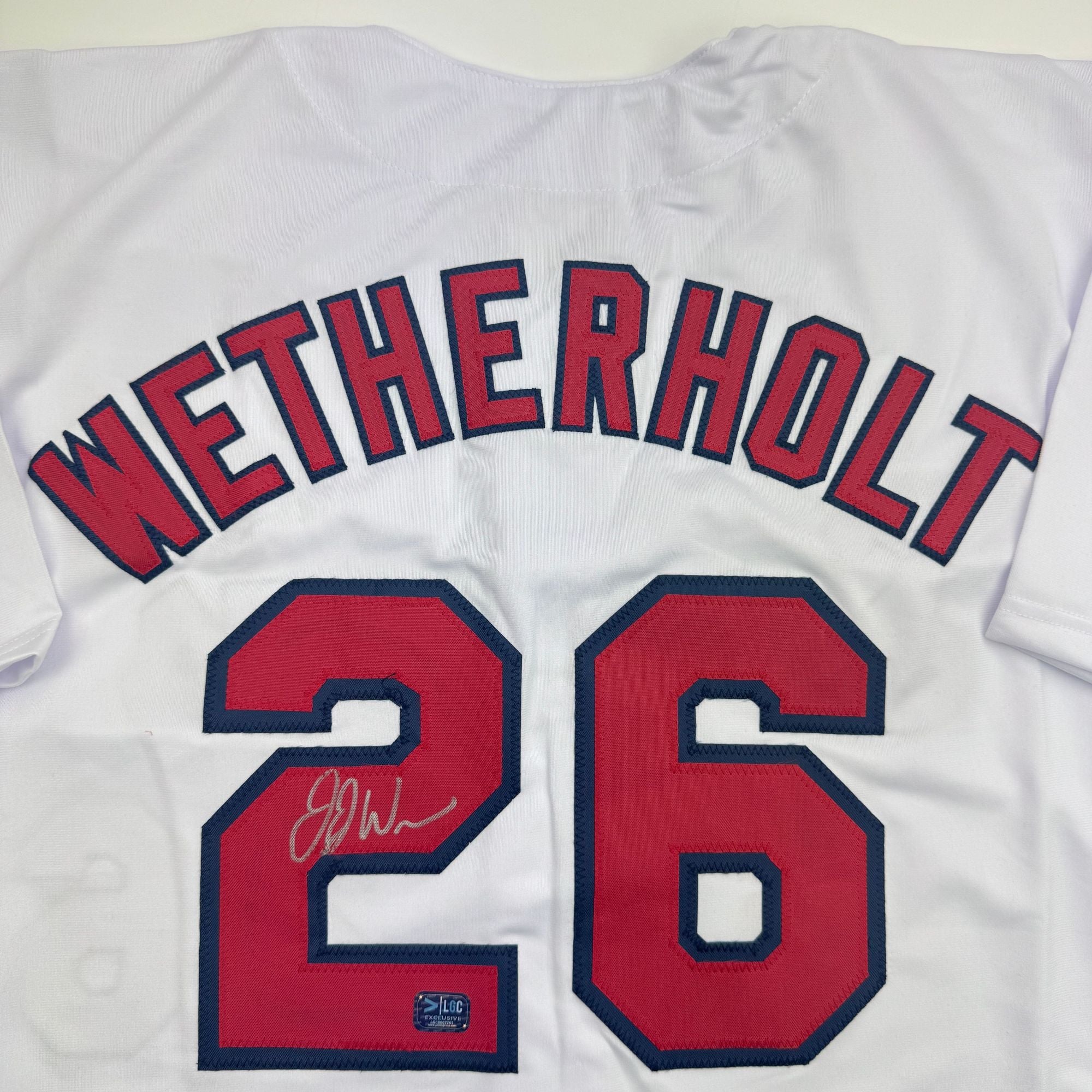 Autographed/Signed J.J. JJ Wetherholt St. Louis White Baseball Jersey LCG Prova COA