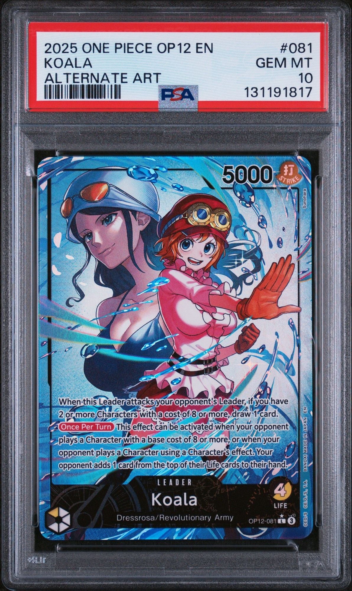 Graded 2025 One Piece Koala #081 Alt Art OP12 Trading Card Game PSA 10 Gem Mint